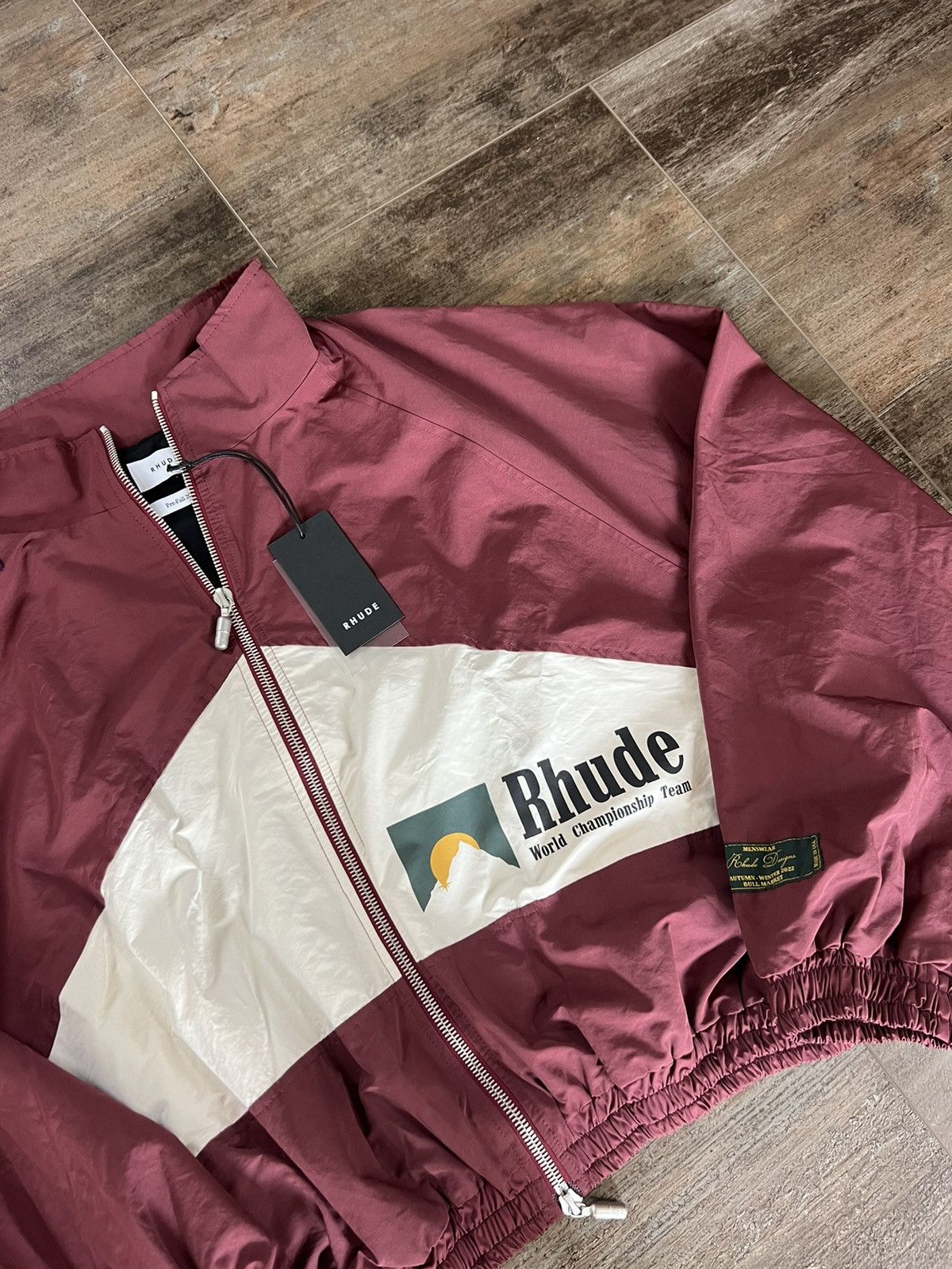 image of Rhude Jacket Race Team Bomber Nylon Windbreaker in Red, Men's (Size XL)