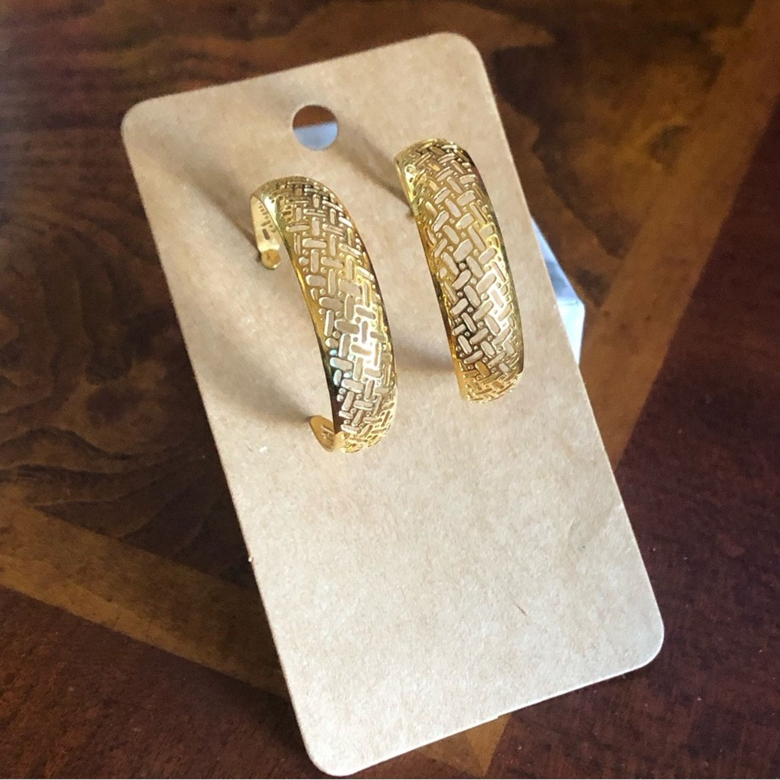 Vintage Vintage 90s gold plated cut out design hoop earrings Size ONE SIZE - 5 Thumbnail