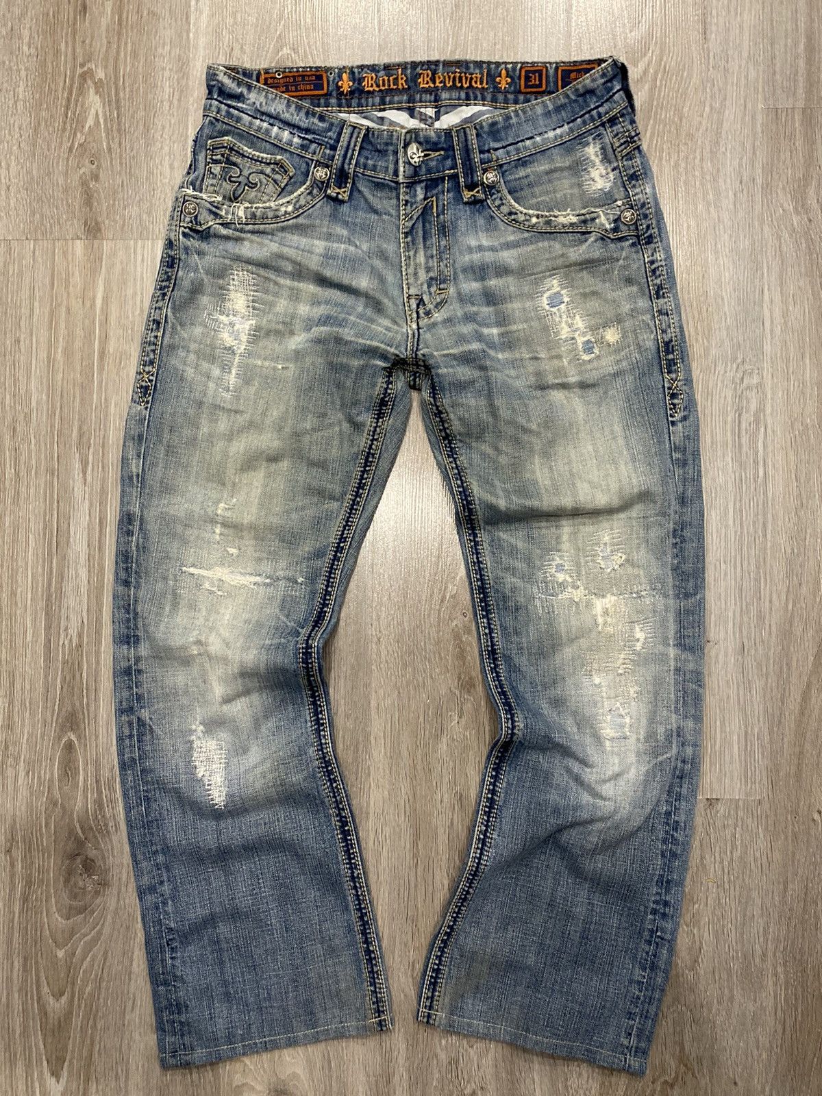 Rock Revival Vintage Rock Revival Distressed Fleur-de-Lis Denim Jeans Y2K Size US 31 - 6 Thumbnail