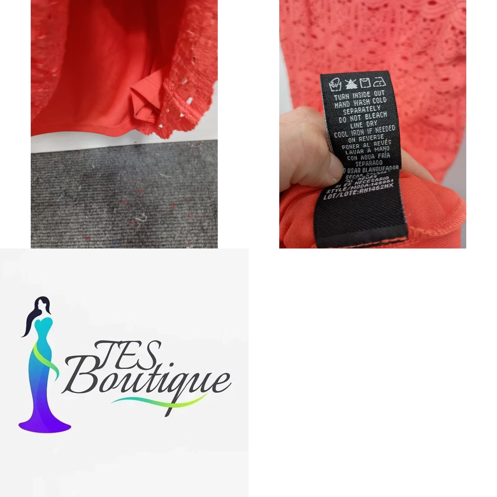 Vintage Ronni Nicole Dress Womens 14 Red Studio Midi Coral Lace Short Sleeve Party Size 36" / US 14 / IT 50 - 8 Thumbnail