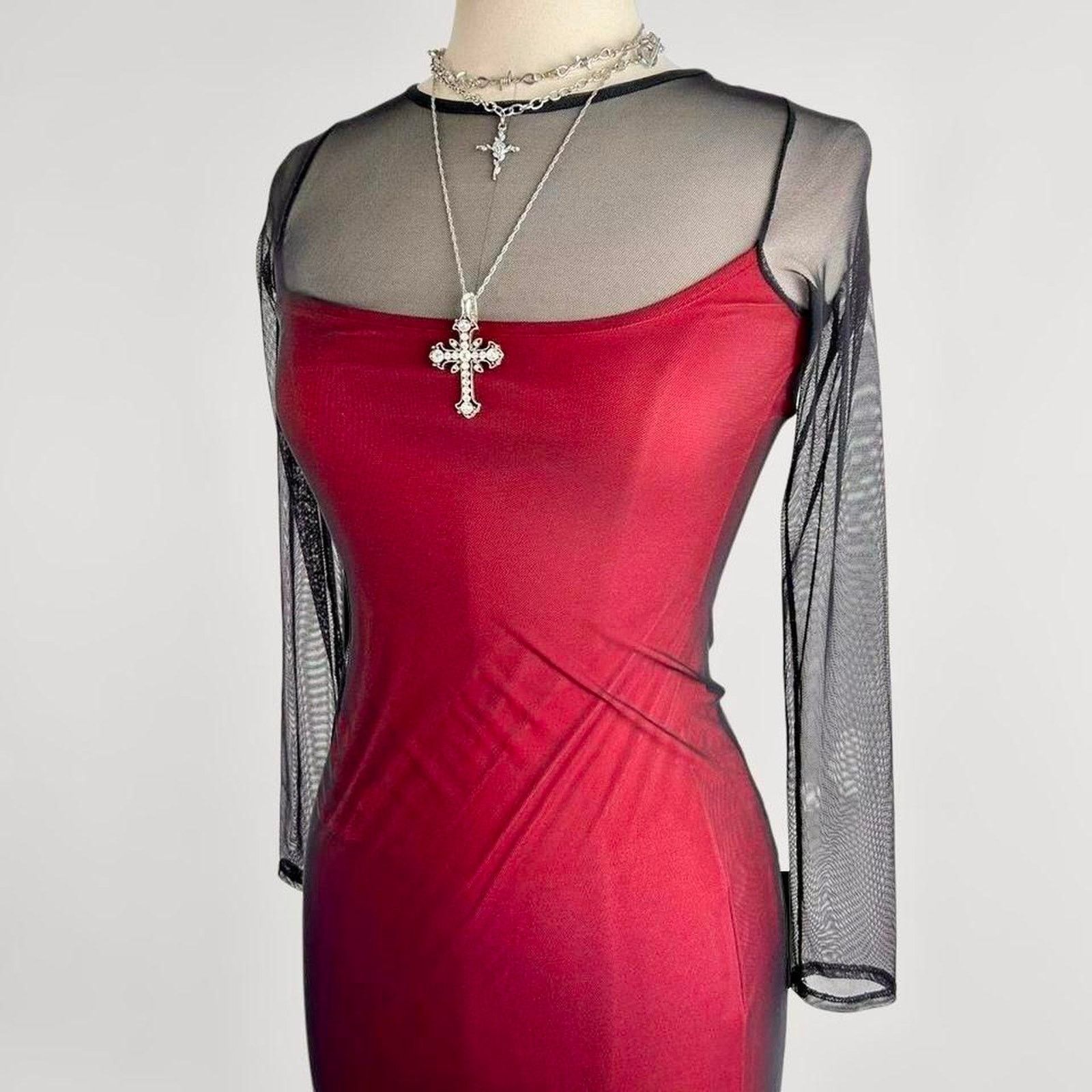 Other red and black vintage 90s goth grunge illusion dress Size XS / US 0-2 / IT 36-38 - 5 Thumbnail