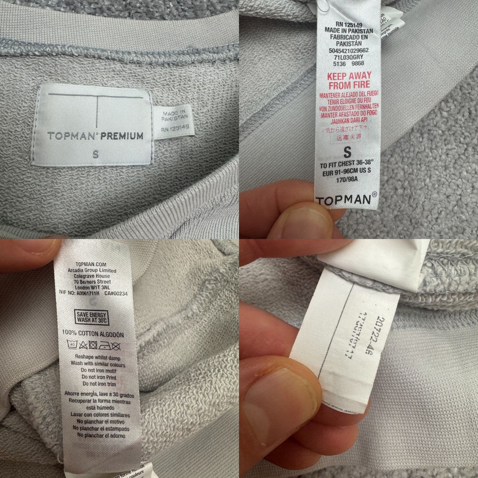 Topman Topman Premium Pullover Sweatshirt Mens Small Light Gray Crew Neck Cotton Casual Size US S / EU 44-46 / 1 - 8 Thumbnail