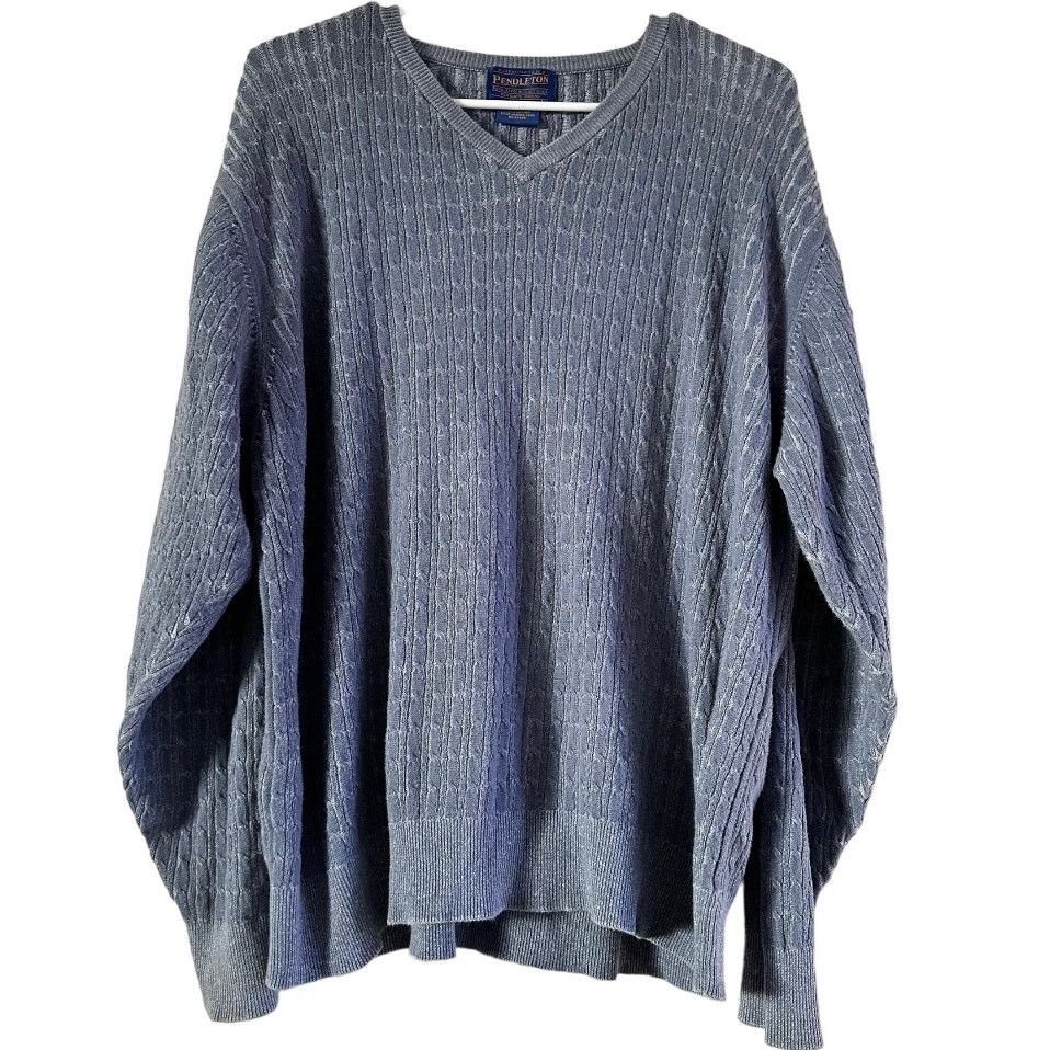 Pendleton VTG Pendleton Cable Knit Sweater Rib Trim 100% Cotton Blue M Size US M / EU 48-50 / 2 - 1 Thumbnail