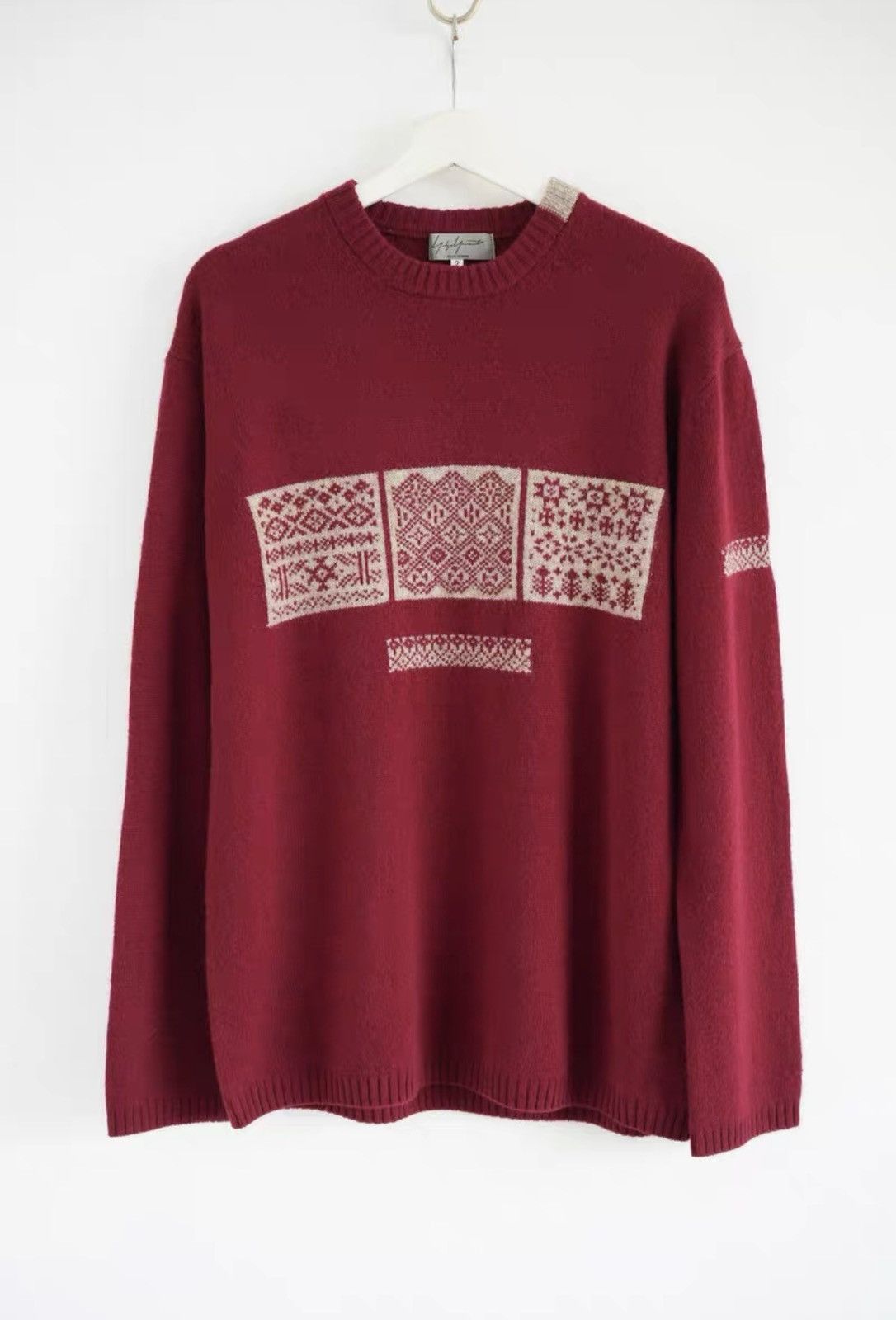 Yohji Yamamoto Red Patterned Long Sleeve Sweater Size M Size US M / EU 48-50 / 2 - 1 Thumbnail