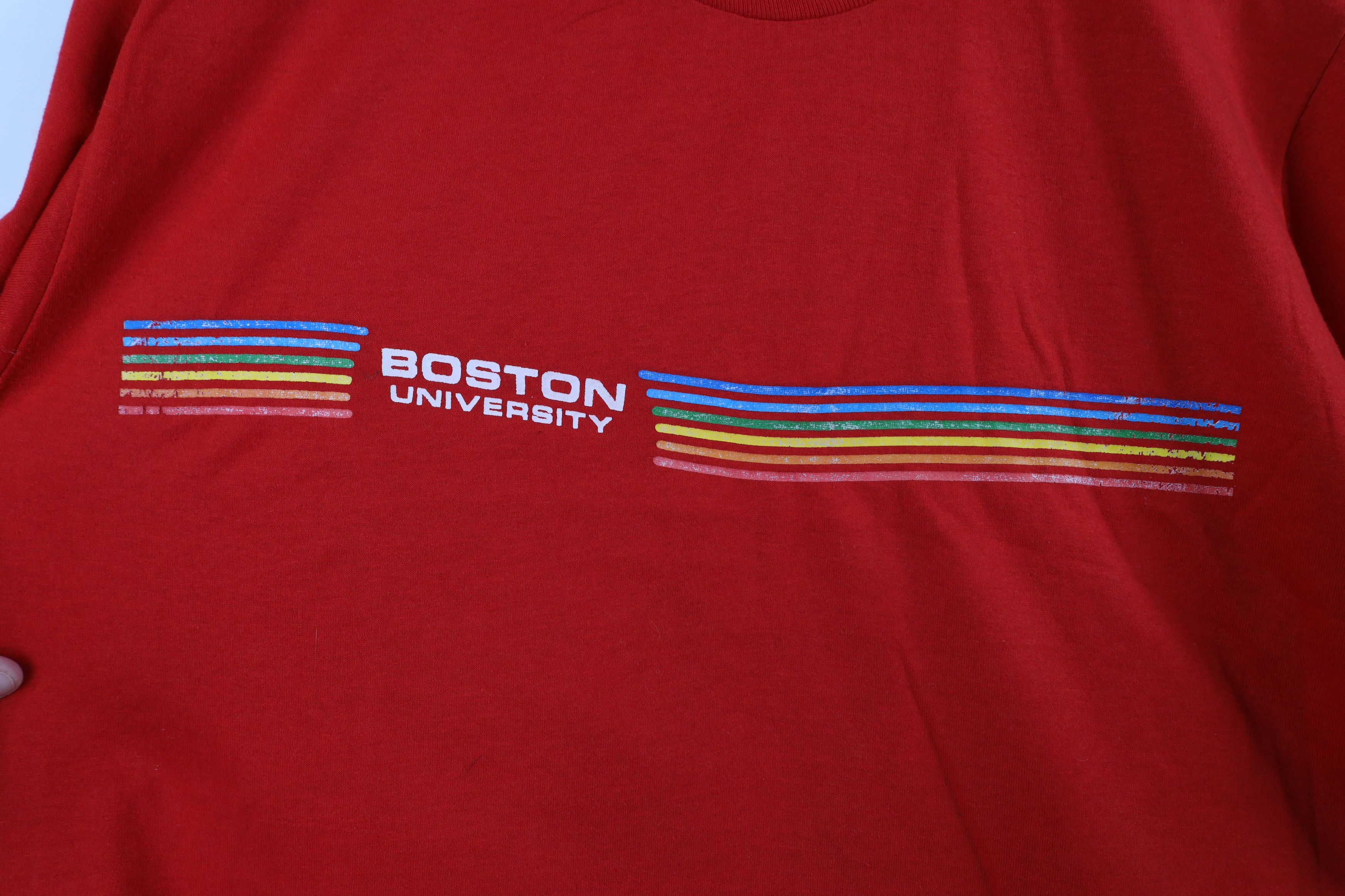 Vintage Vintage 70s 80s Striped Boston University T-Shirt Red USA Size US L / EU 52-54 / 3 - 6 Thumbnail