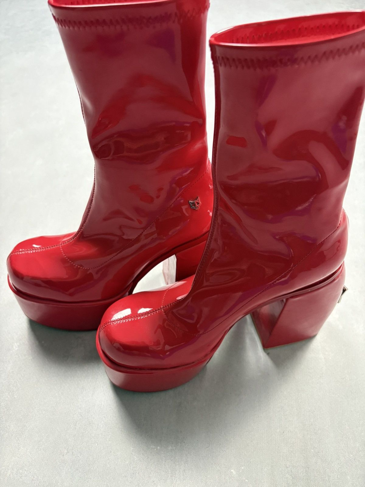 NAKED WOLFE Naked Wolfe Style Red Patent Platform Boots Chunky Heel Y2K Size US 7 / IT 37 - 3 Thumbnail