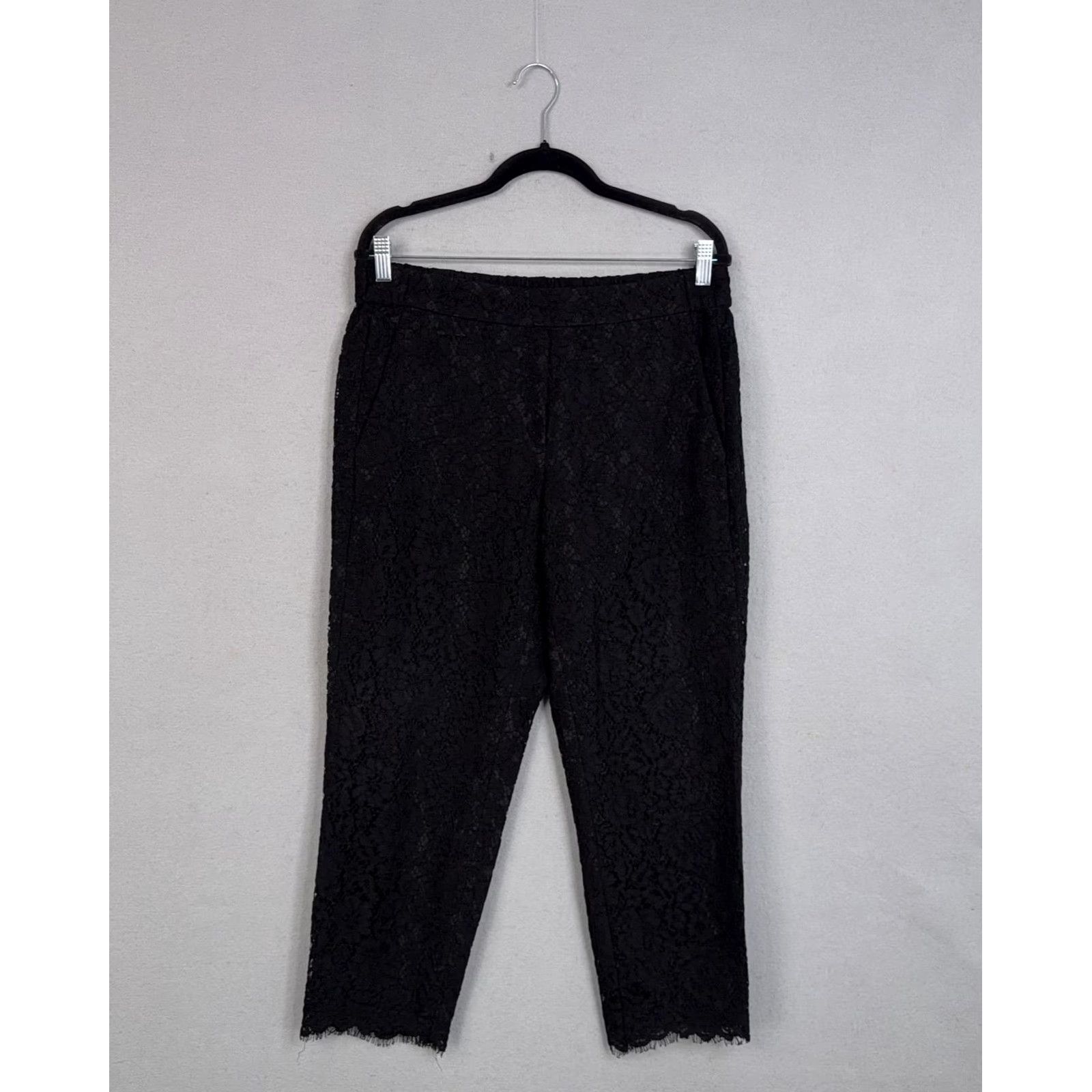 J.Crew J.CREW Pants Women's 10 Black Lace Tapered Pull On Lined Dressy Party Cropped Mockup Size 32" / US 10 / IT 46 - 2 Thumbnail