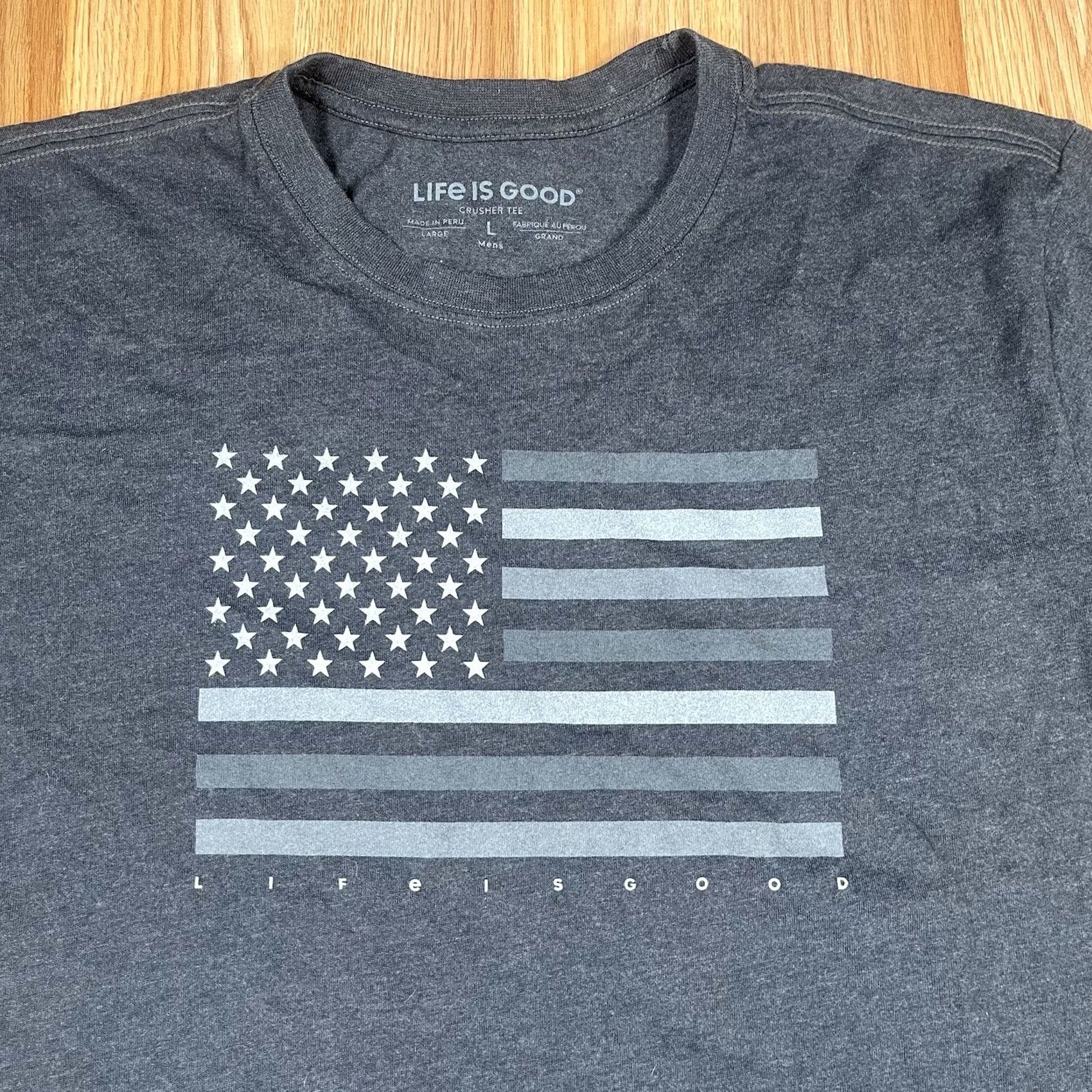 Life is Good Life Is Good T-Shirt Mens L Large Gray Crewneck Short Sleeve American Flag Size US L / EU 52-54 / 3 - 2 Thumbnail
