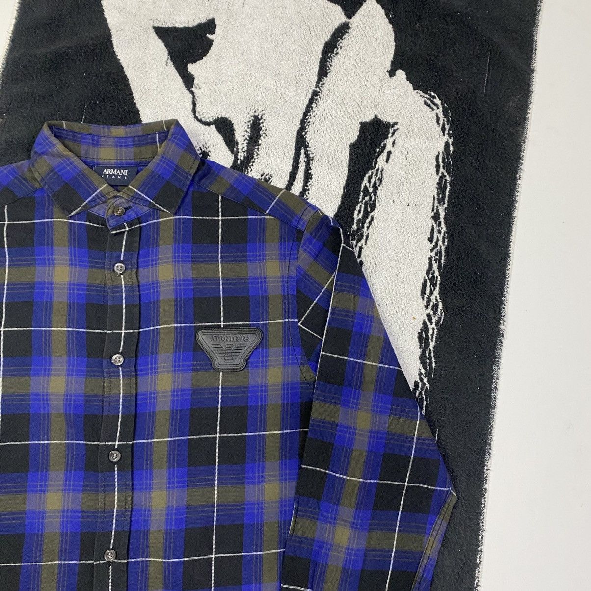 Giorgio Armani Shadow Plaid Armani Jeans button ups shirt with leather logo Size US XS / EU 42 / 0 - 3 Thumbnail