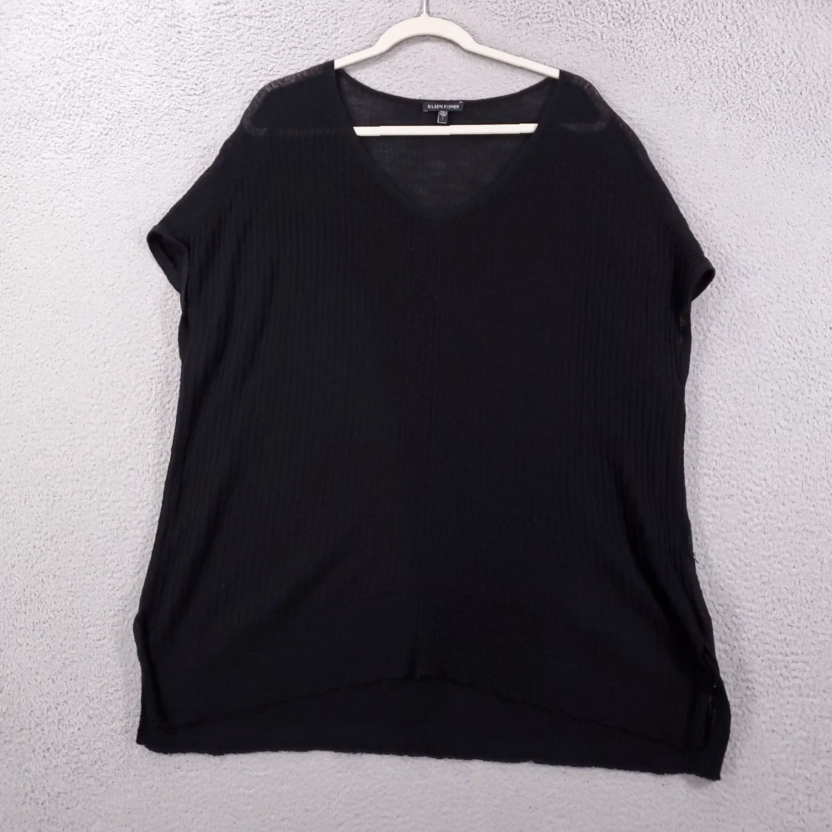 Eileen Fisher EILEEN FISHER Wool Sweater Top Womens Large Black Cap Sleeve Lightweight V-Neck Casual Size L / US 10 / IT 46 - 2 Thumbnail