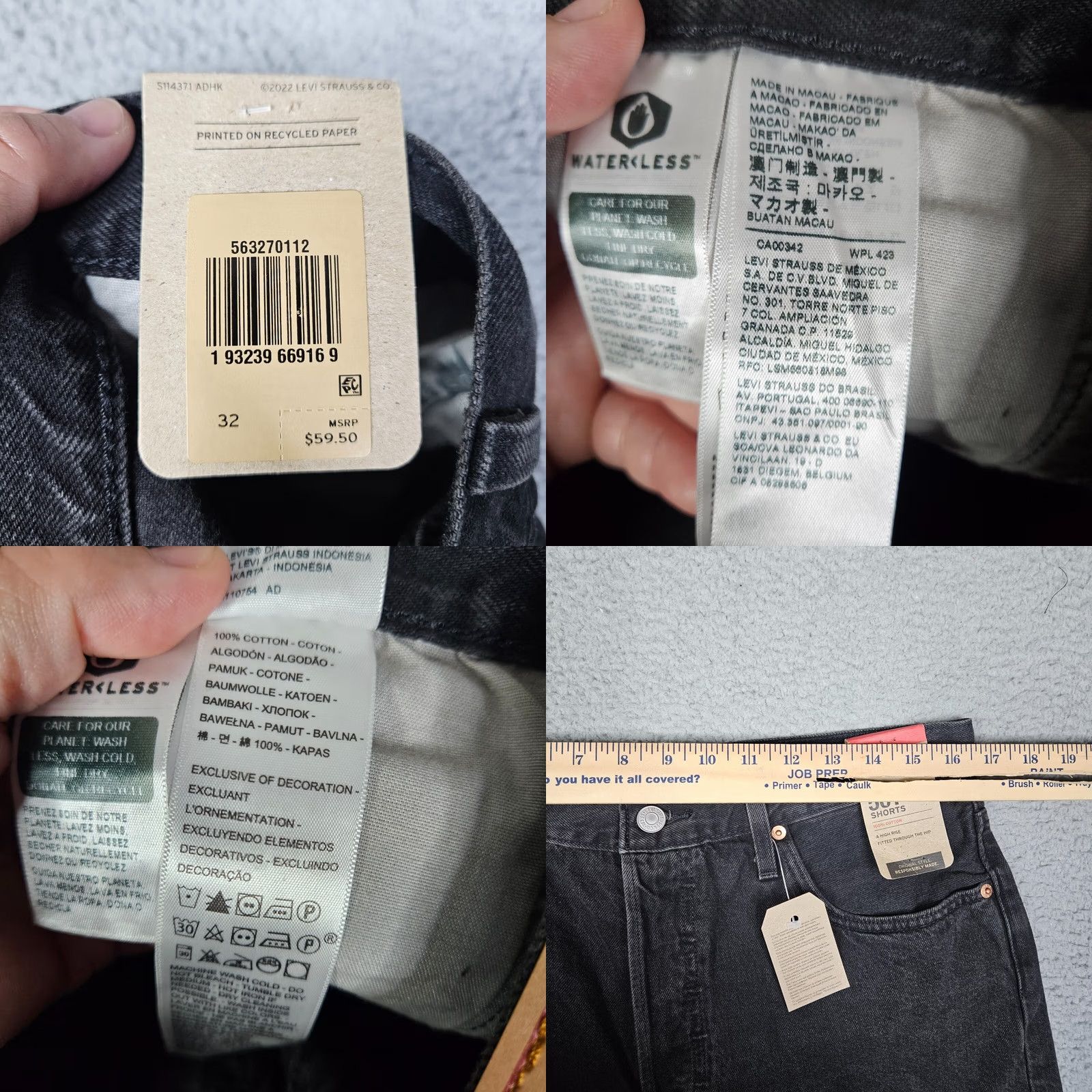 Levi's Levi's 501 Cotton High Rise Fitted Through the hip Light black Short Size 32 NEW Size 24" / US 00 / IT 34 - 8 Thumbnail