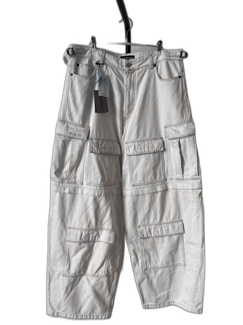 Balenciaga white wideleg cargo denim pants by balenciaga -