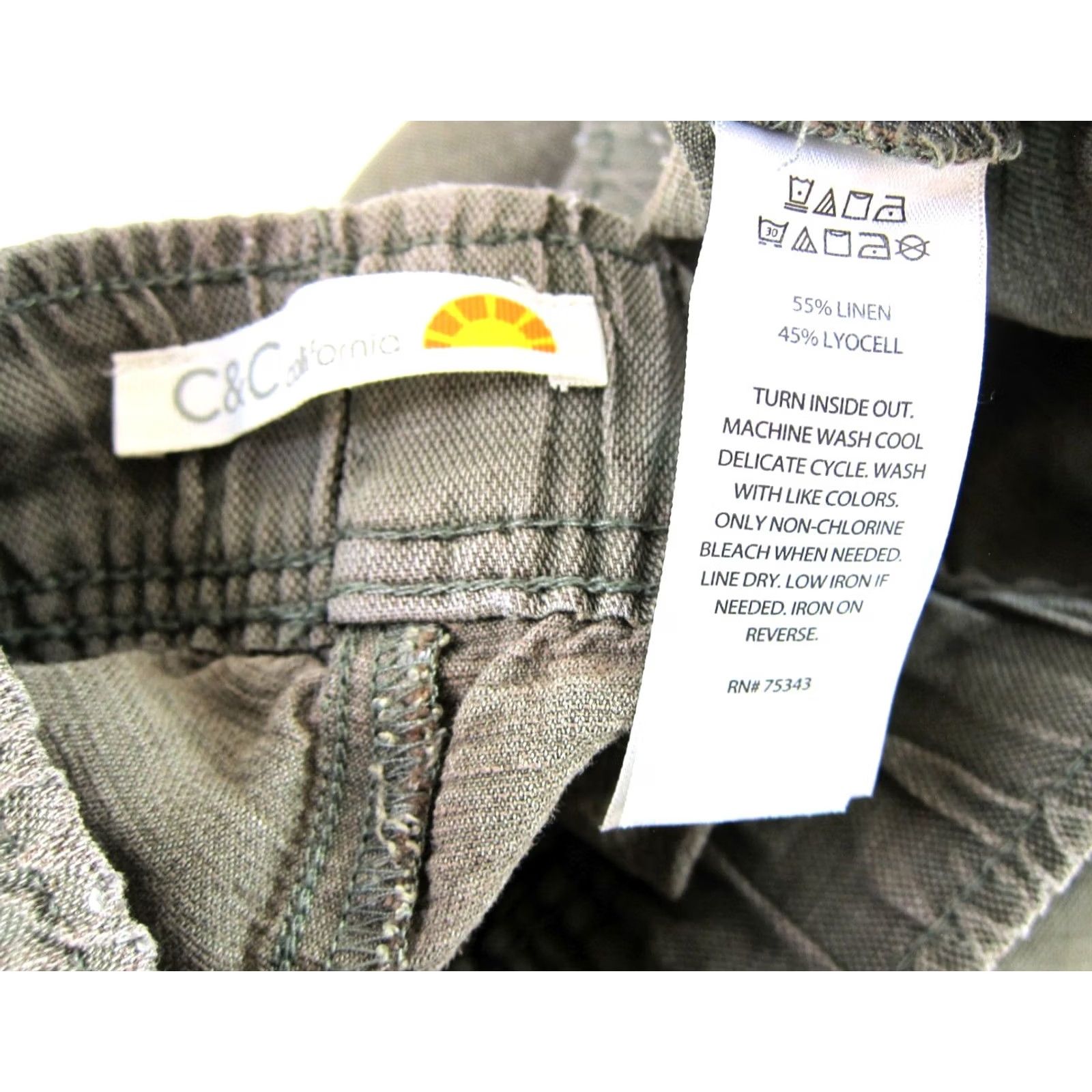 Vintage C&C California Army Green Linen Lyocell Cropped Pocket Cargo Pant Women Large Size 36" / US 14 / IT 50 - 3 Thumbnail