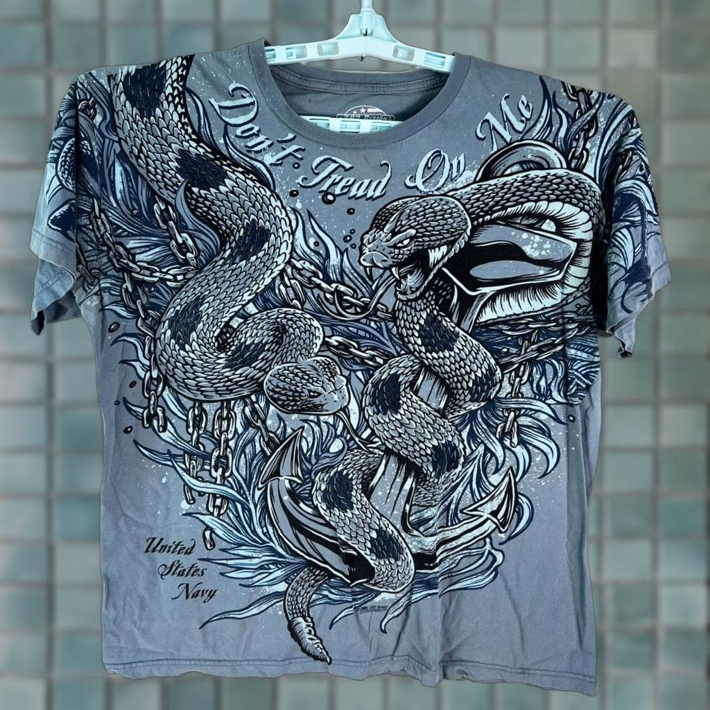 Vintage US Navy 7.62 Men's Graphic Snake Print T-Shirt Blue Size L Short Sleeve Crew Neck Size US L / EU 52-54 / 3 - 1 Thumbnail