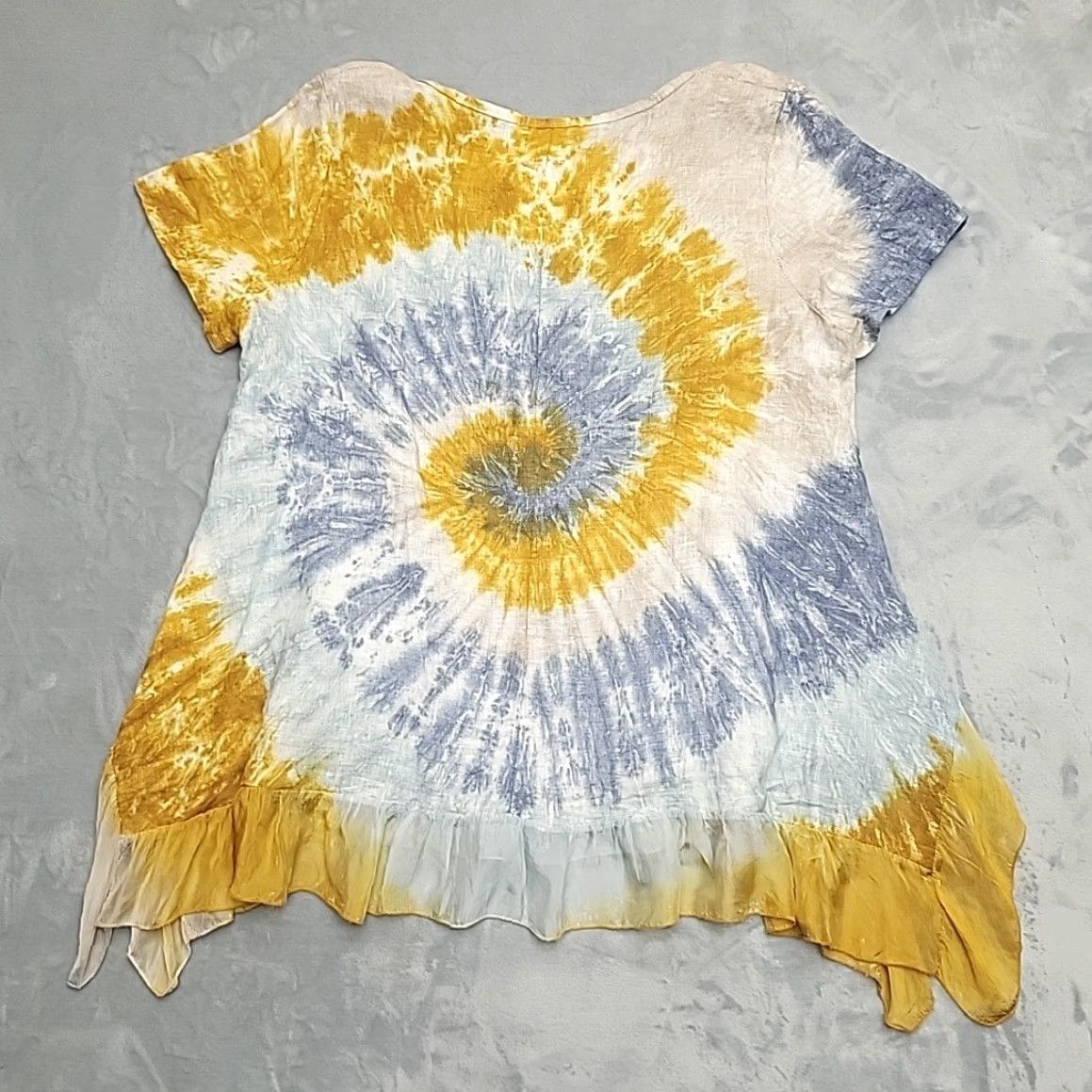 Vintage VINTAGE Made In Italy Tunic Womens M Yellow Blue Tie Dye Linen Silk Boho Ruffle Size M / US 6-8 / IT 42-44 - 7 Thumbnail