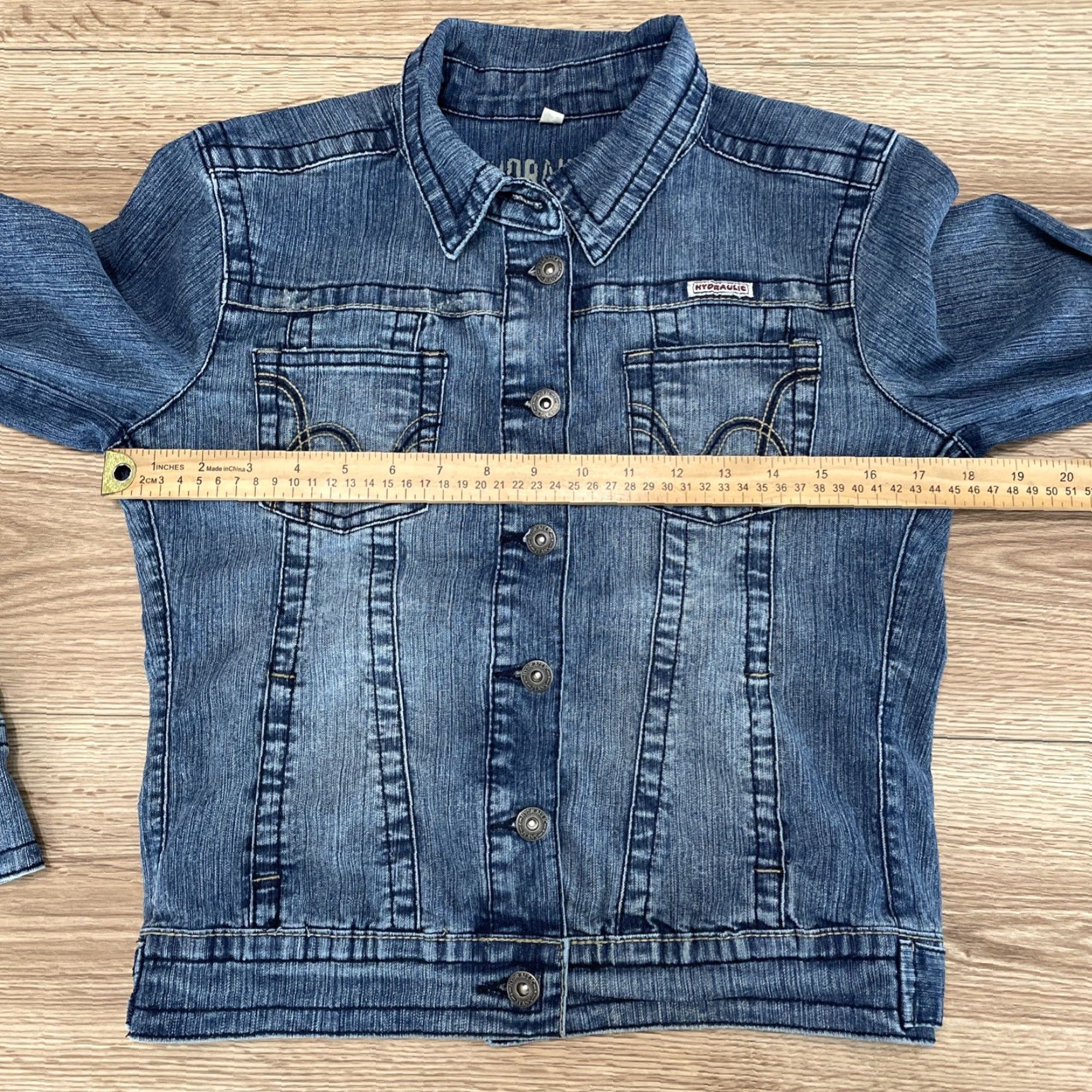 Denime VINTAGE Hydraulic Denim Jacket Womens Size Small Blue Trucker Cotton Blend Size 28" / US 6 / IT 42 - 5 Thumbnail