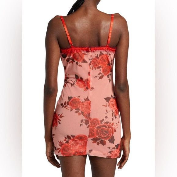 GUIZIO Floral Mesh Bodycon Minidress Floral Lace Trim dress