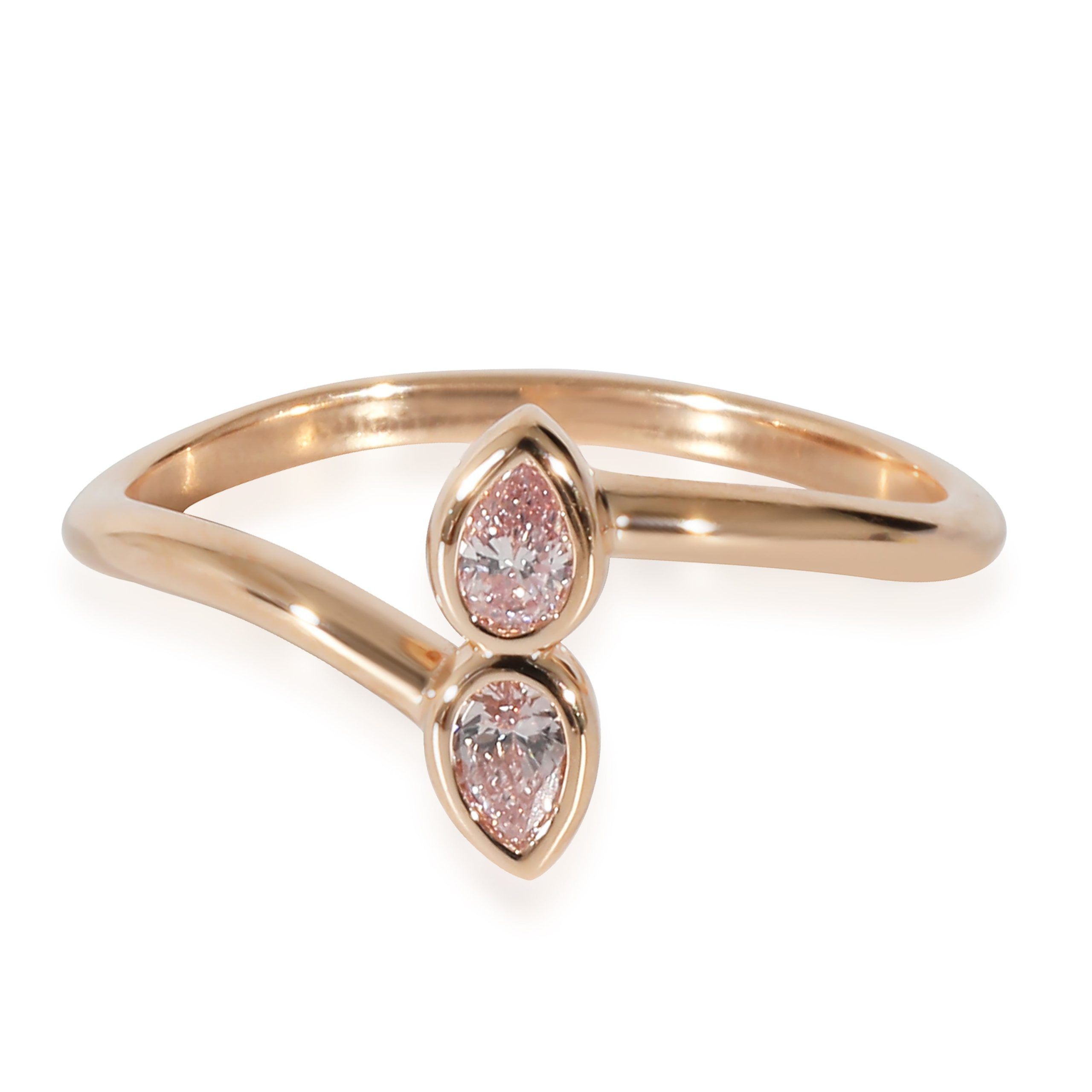 image of Tiffany Co Pink Pear Shaped Diamonds Mirror Ring In 18K Rose Gold, 0.16 Ctw, Women's