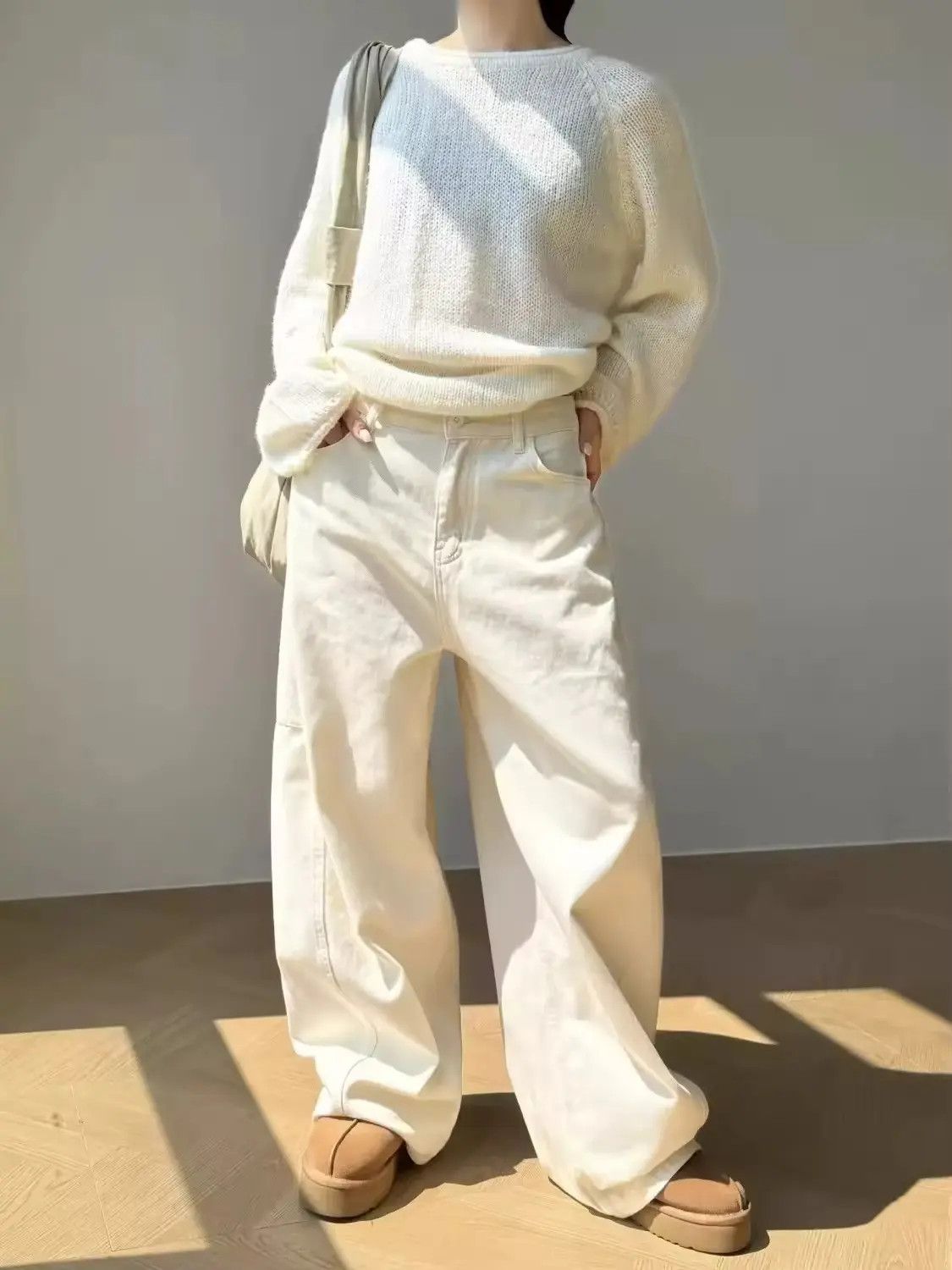 Designer × Jean Baggy Boxy Streetwear Straight Cream White Jeans Pants Size 25" / US 0 / IT 36 - 6 Thumbnail