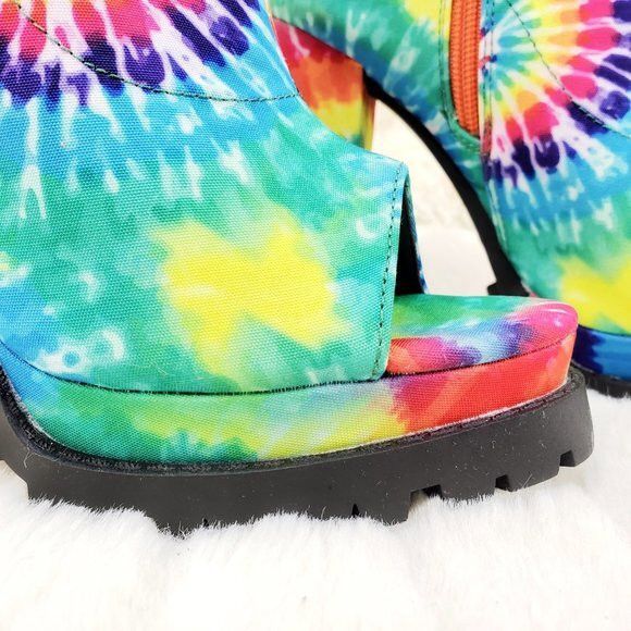 Other Trippin Colorful Tie Dye Open Toe Chunky Platform Heel Ankle Size US 10 / IT 40 - 6 Thumbnail
