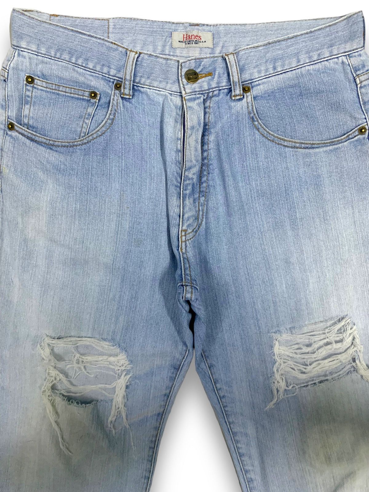 Hanes Vintage 80s Hanes North Carolina Distressed Jeans Size US 33 - 3 Thumbnail