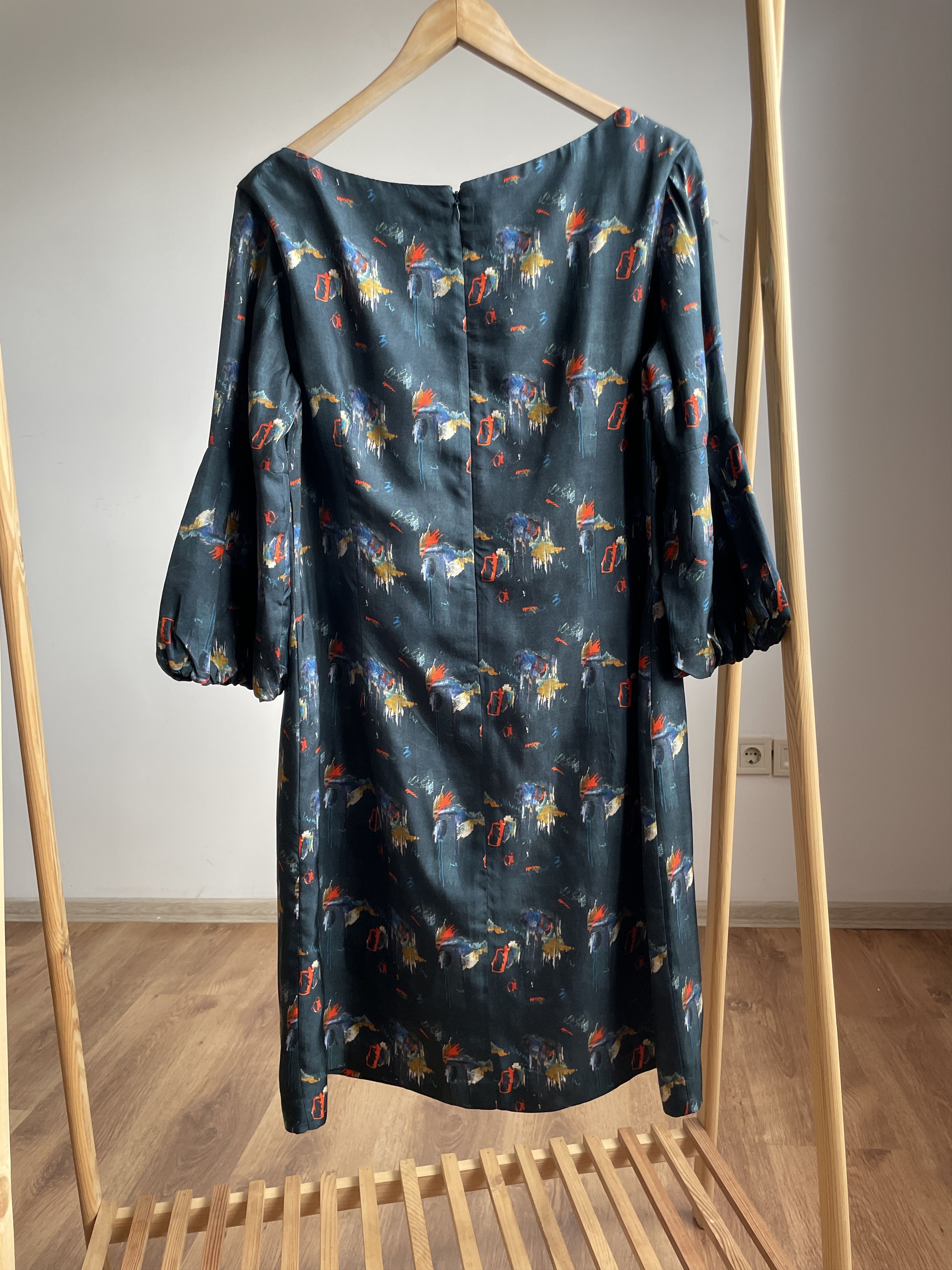 Designer Toast Boat Neck Balloon Sleeve Silk Midi Dress Size UK 16 Size XL / US 12-14 / IT 48-50 - 2 Thumbnail