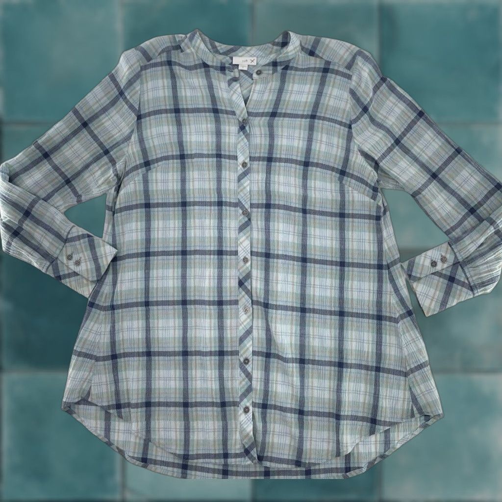 J. Jill VINTAGE? No. J.Jill Blue Plaid Crew Neck Button Front Long Sleeve Tunic M Womens Shirt Size M / US 6-8 / IT 42-44 - 1 Thumbnail