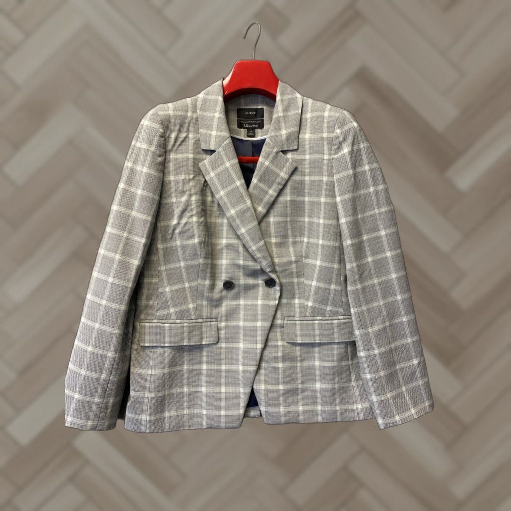 J.Crew J.CREW Women's Gray Wool Blend Blazer Jacket Size 12 Check Collared Lined Business Workwear Size XL / US 12-14 / IT 48-50 - 1 Thumbnail