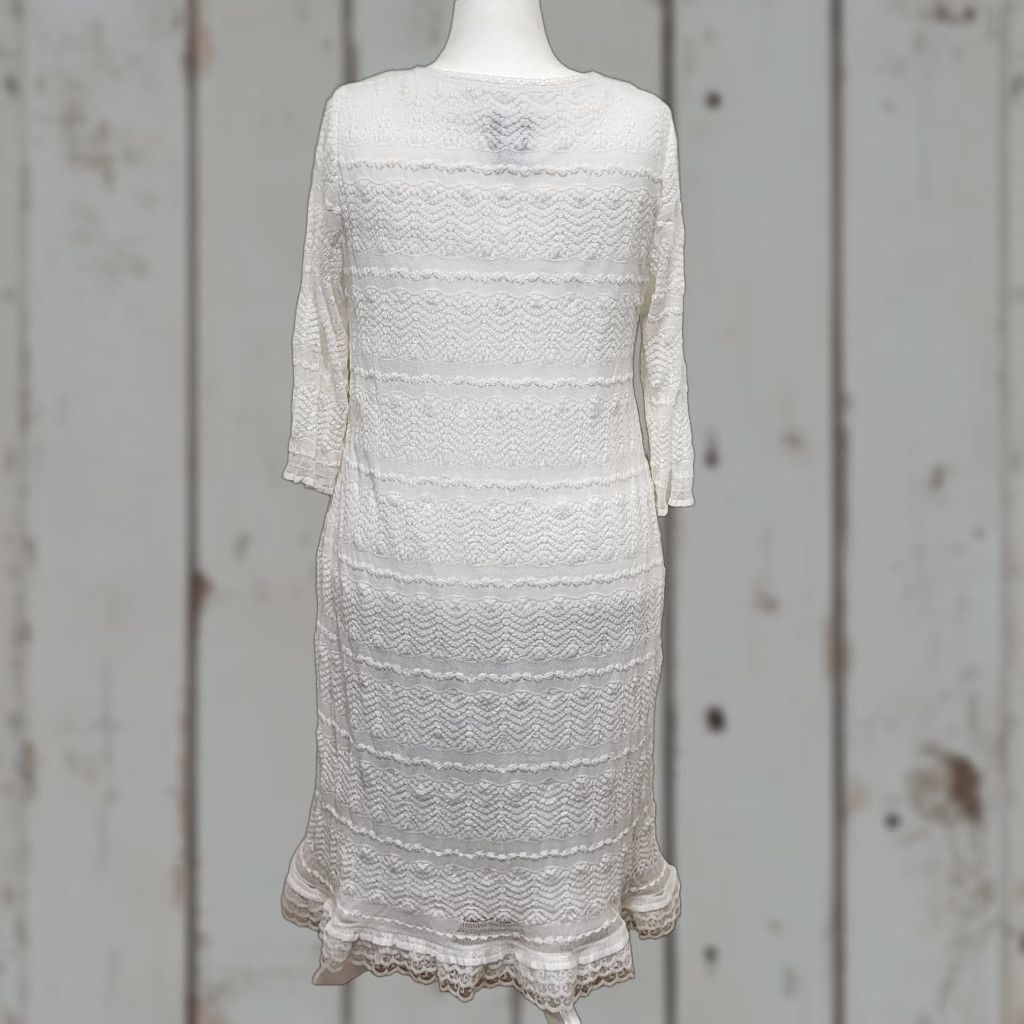 Vintage Rabbit Rabbit Rabbit White Lace Stretch Lined MIDI Dress Wedding Womens 14W Cap Sleeve V-Neck Short Sleeve Size XL / US 12-14 / IT 48-50 - 1 Thumbnail