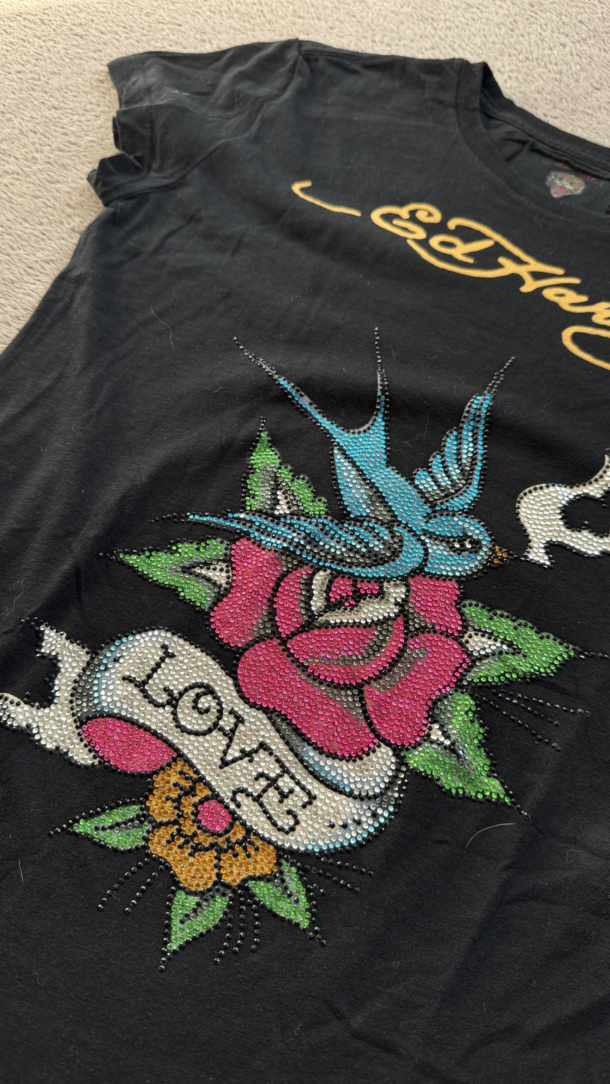 Ed Hardy × Hysteric Glamour × Vintage Ed Hardy vintage Y2K Rhinestone Roses Printed t shirt Size S / US 4 / IT 40 - 2 Thumbnail