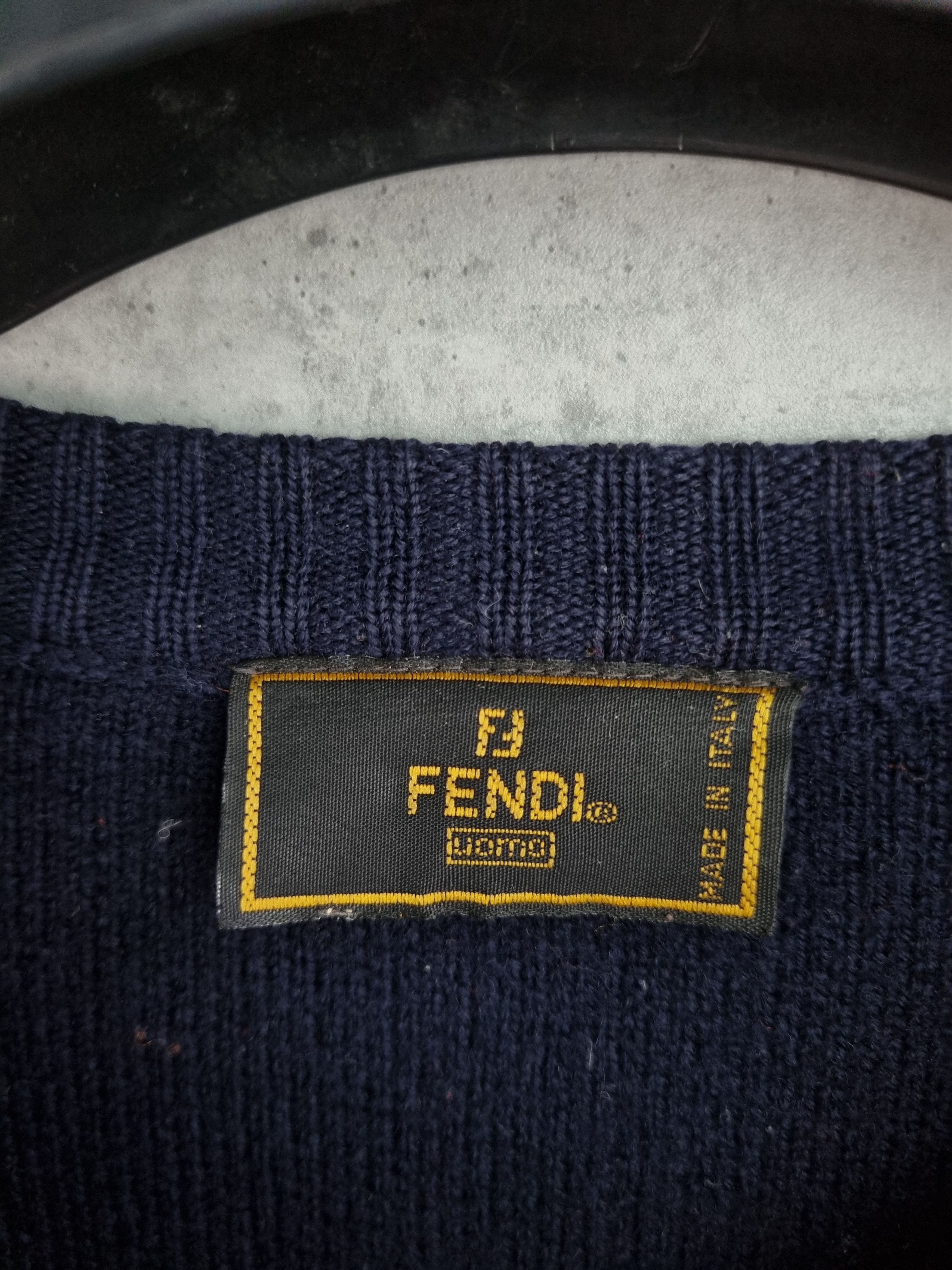 Fendi × Vintage Vtg Fendi Uomo Italian Wool Distressed Sweater V Neck Size US L / EU 52-54 / 3 - 6 Thumbnail