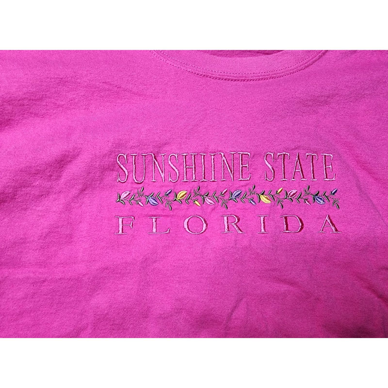 Hanes Hanes Women's L Florida Sunshine State Embroidered T-Shirt Pink 90s Travel Souvenir Size L / US 10 / IT 46 - 6 Thumbnail