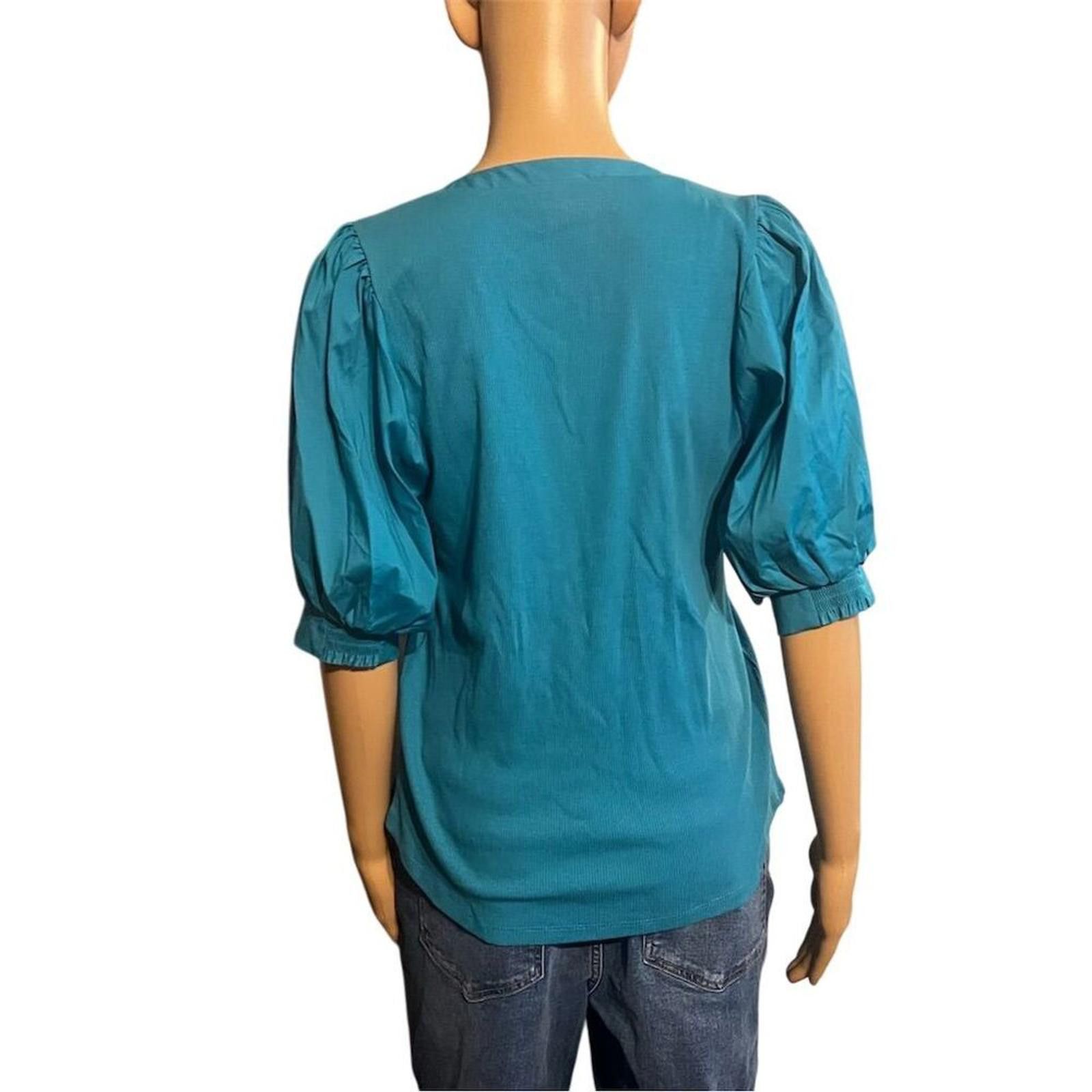 Chicos Chico's Women's Puff-Sleeve Henley Top Blue S Casual NWOT Size S / US 4 / IT 40 - 5 Thumbnail