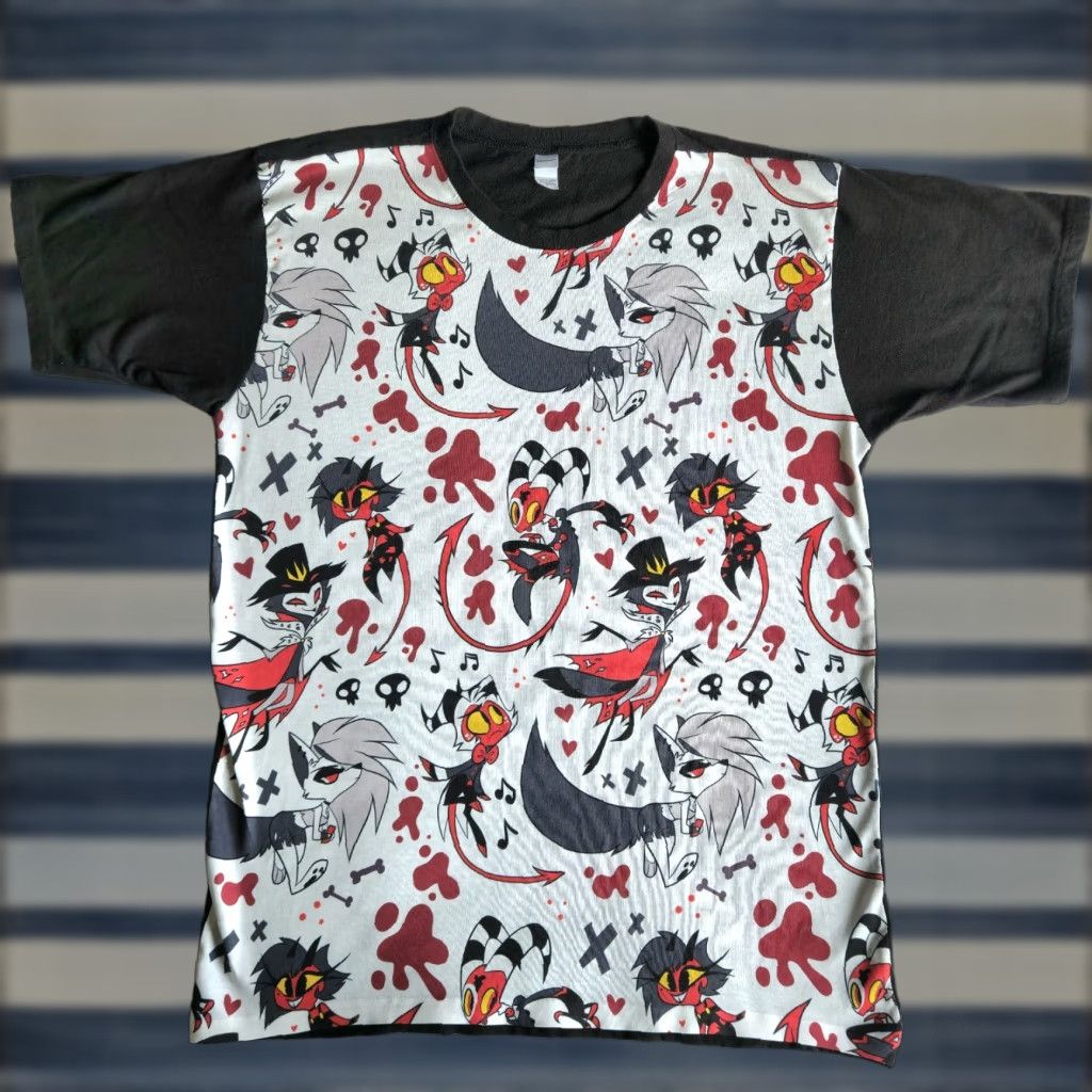 Vintage MONAG Helluva Boss All Over Print Front Crew Neck Graphic T-Shirt Tee Size US M / EU 48-50 / 2 - 1 Thumbnail