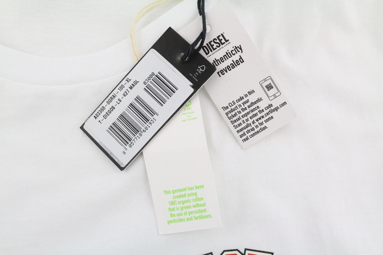 Diesel T-DIEGOS-LS-K27 XL White Cotton Tricot T-Shirt 40993 Size US XL / EU 56 / 4 - 7 Thumbnail