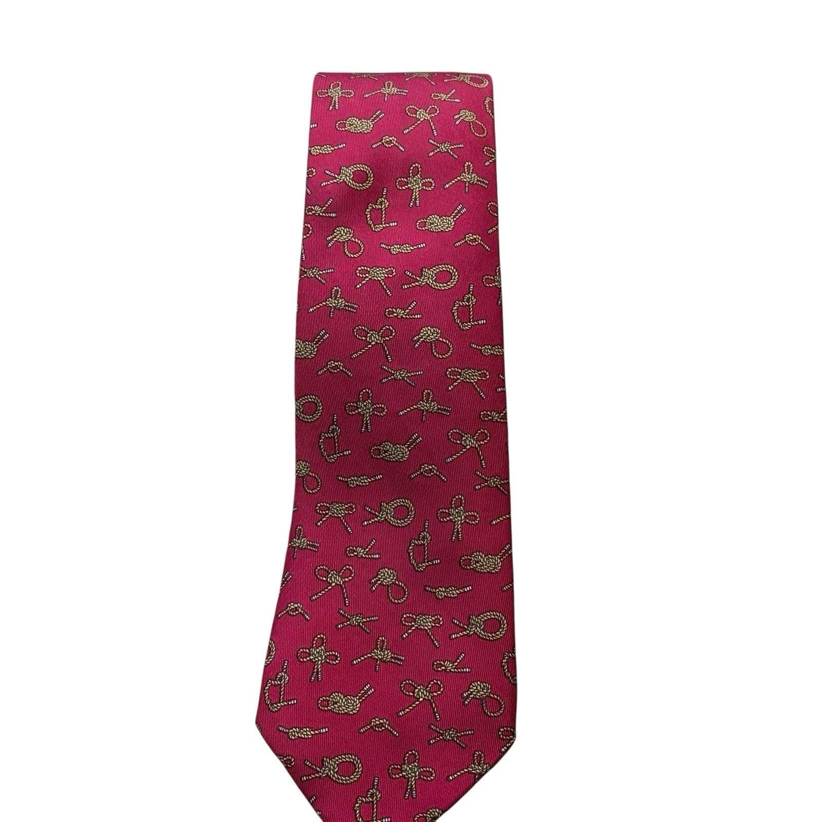 Hermes 90s Hermès Silk Tie Raspberry Pink Nautical Rope Knot Print Size ONE SIZE - 4 Thumbnail