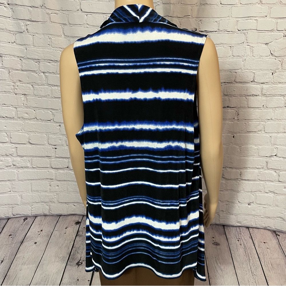 Chicos Chico's Travelers Watercolor Black Blue Stripe Vest Size 0 Size S / US 4 / IT 40 - 5 Thumbnail