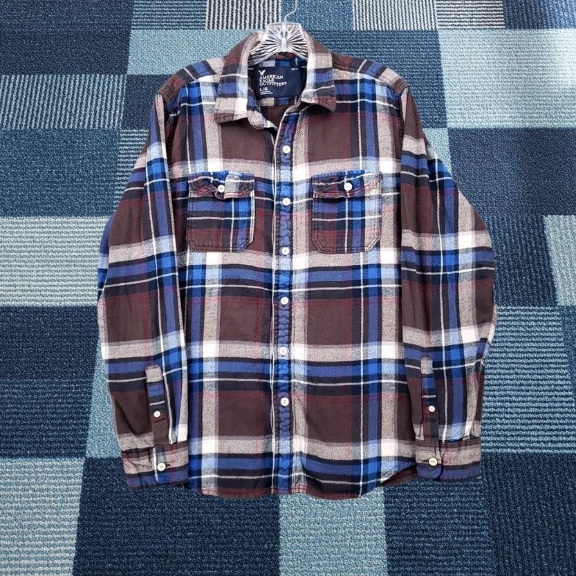 American Eagle Outfitters American Eagle Button Up Shirt Mens L Brown Athletic Fit Flannel Long Sleeve Size US L / EU 52-54 / 3 - 1 Thumbnail