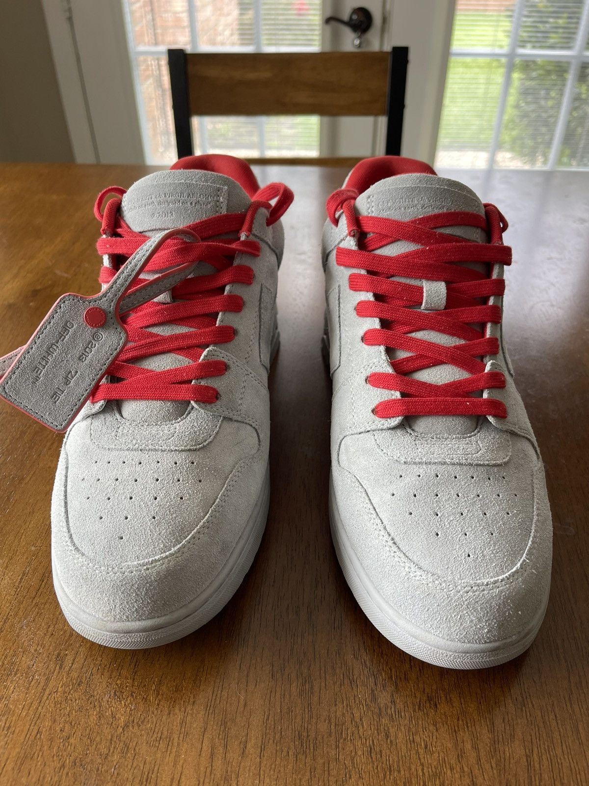 Off-White Off-White Men's Suede Low-Top Sneakers in Light Gray/Red Size US 13 / EU 46 - 8 Thumbnail