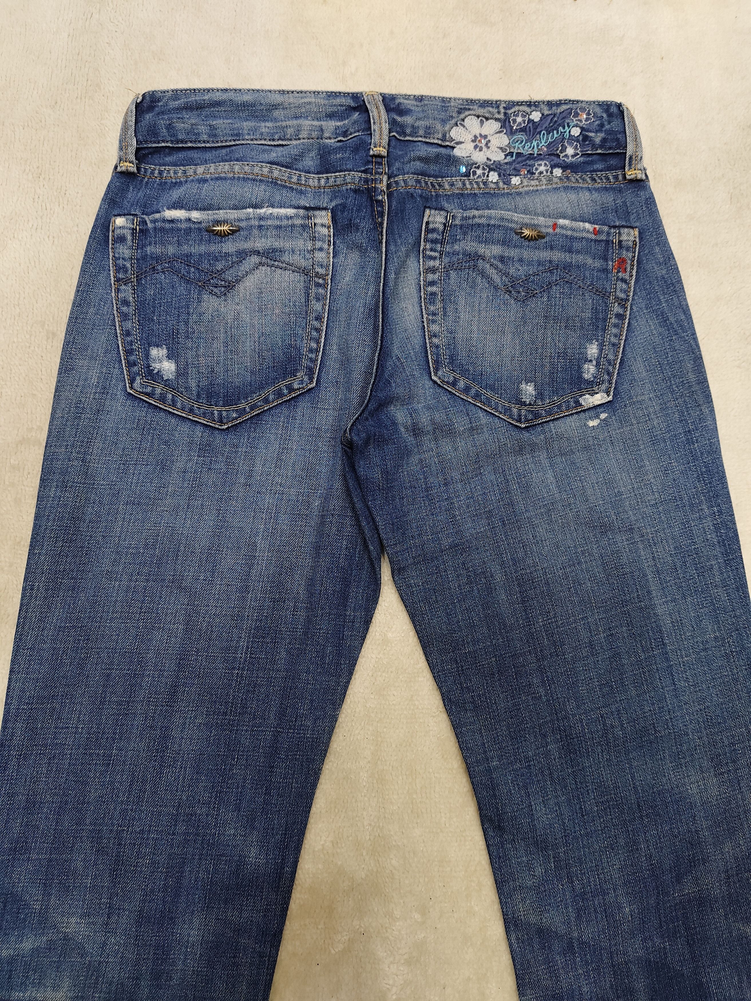 Japanese Brand 🔥Vtg Replay 🔥 Pearl Y2K Distressed Jeans Size 28" / US 6 / IT 42 - 6 Thumbnail
