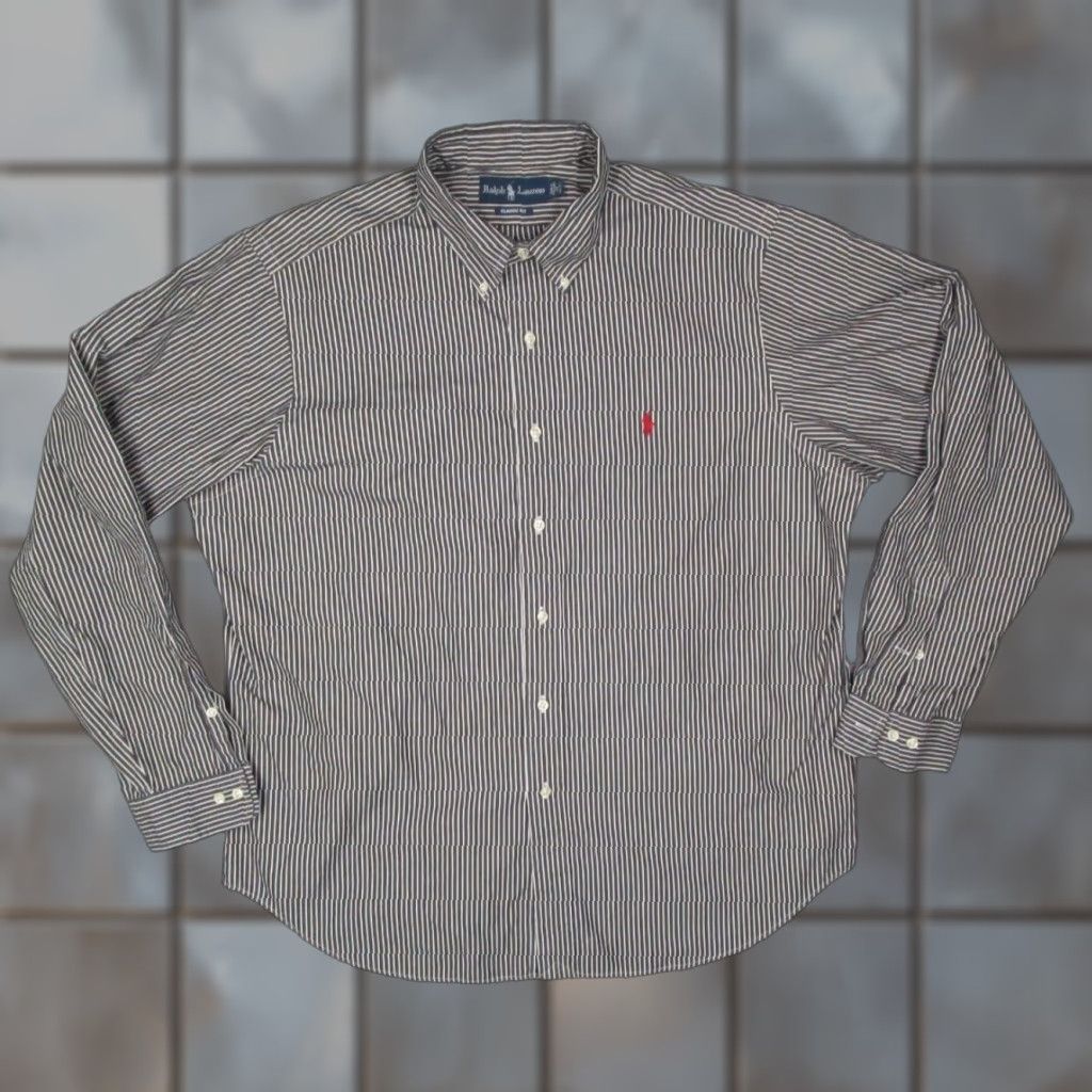 Ralph Lauren VINTAGE Ralph Lauren Men's Dress Shirt 17 36 Long Sleeve Gray Striped Button-Up Classic Fit Size US M / EU 48-50 / 2 - 1 Thumbnail