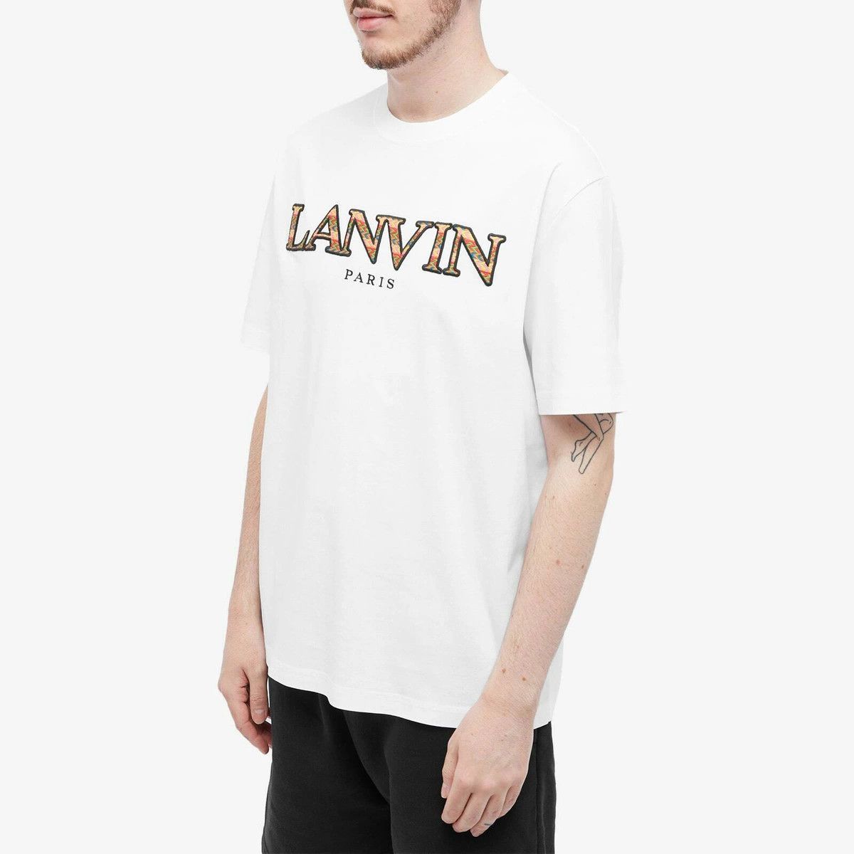 Lanvin oc11z0426 Logo Embroidered Cotton T-Shirt in White Size US XL / EU 56 / 4 - 2 Thumbnail