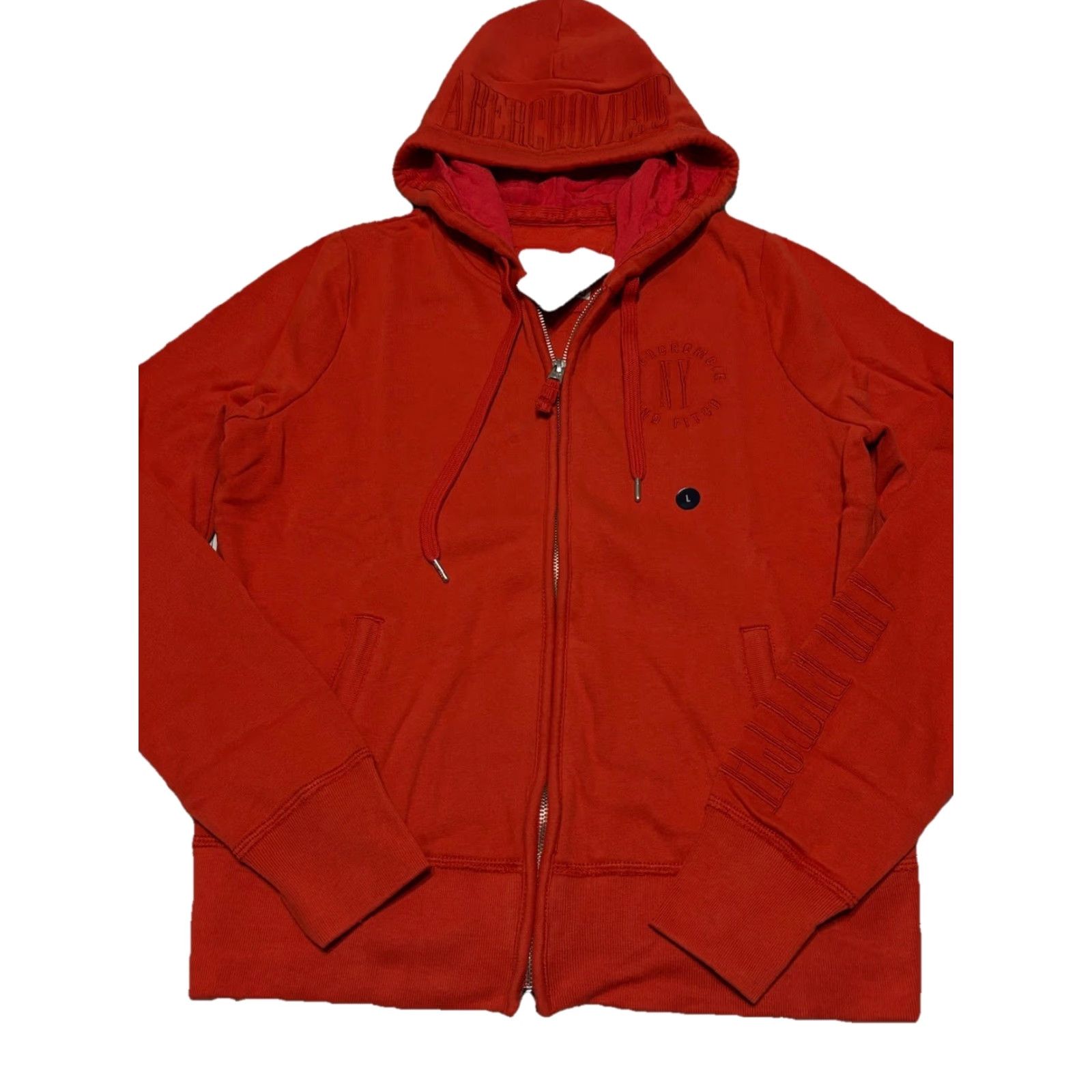 Abercrombie & Fitch Logo Hoodie NY Womens L Orange Full Zip Sweatshirt Y2K NWT