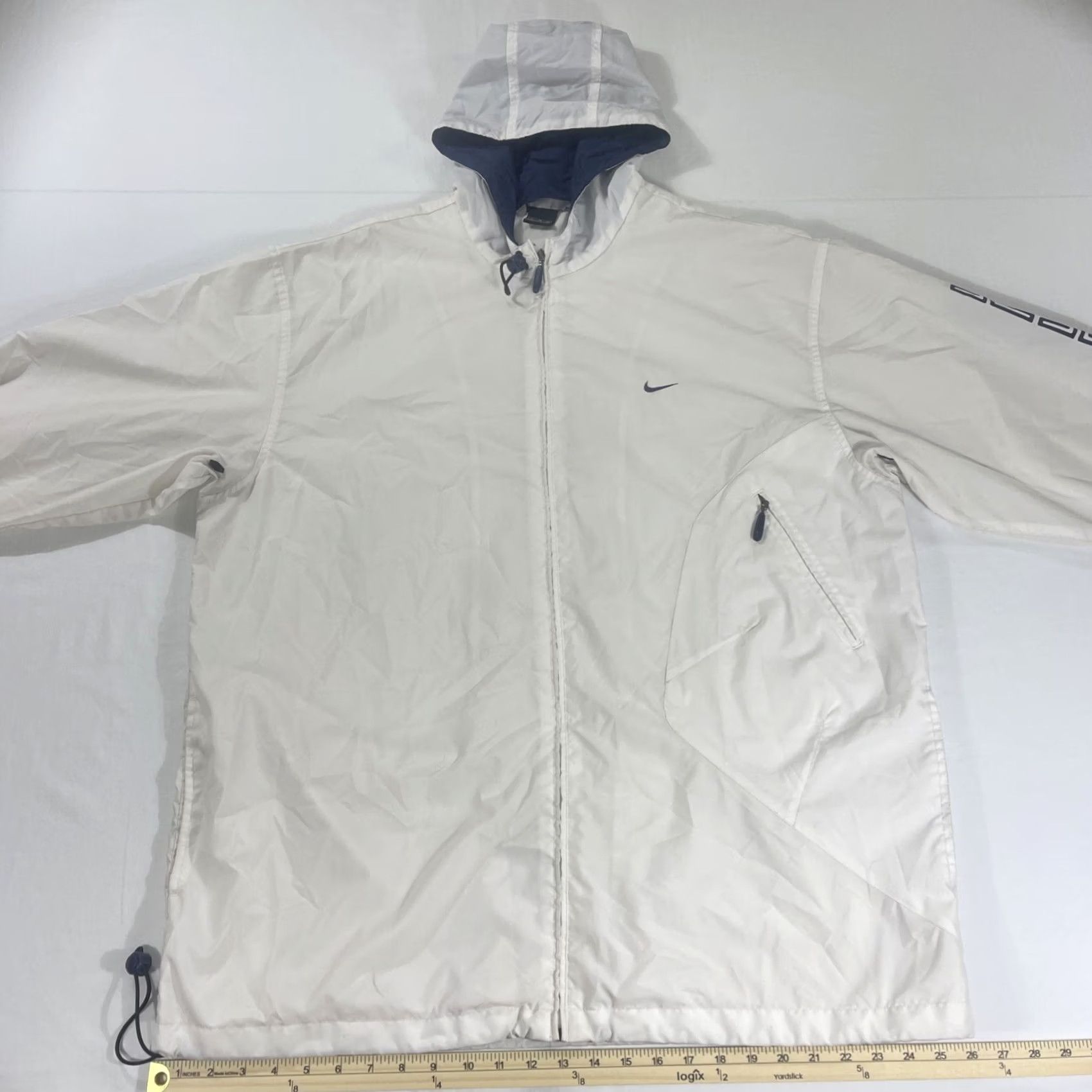 Nike VINTAGE Nike Windbreaker 6453 XL Hooded Jacket White Blue 90s 90s Mens Windbreaker Zip Full Zip Jacket Nike 6453 Size US XL / EU 56 / 4 - 7 Thumbnail