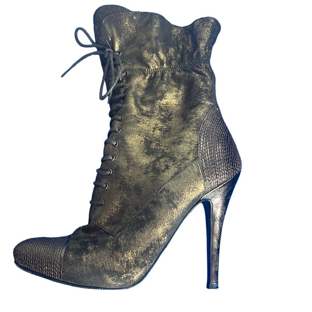 El Dantes Metallic Suede stiletto Boots Booties 6.5 Platforms