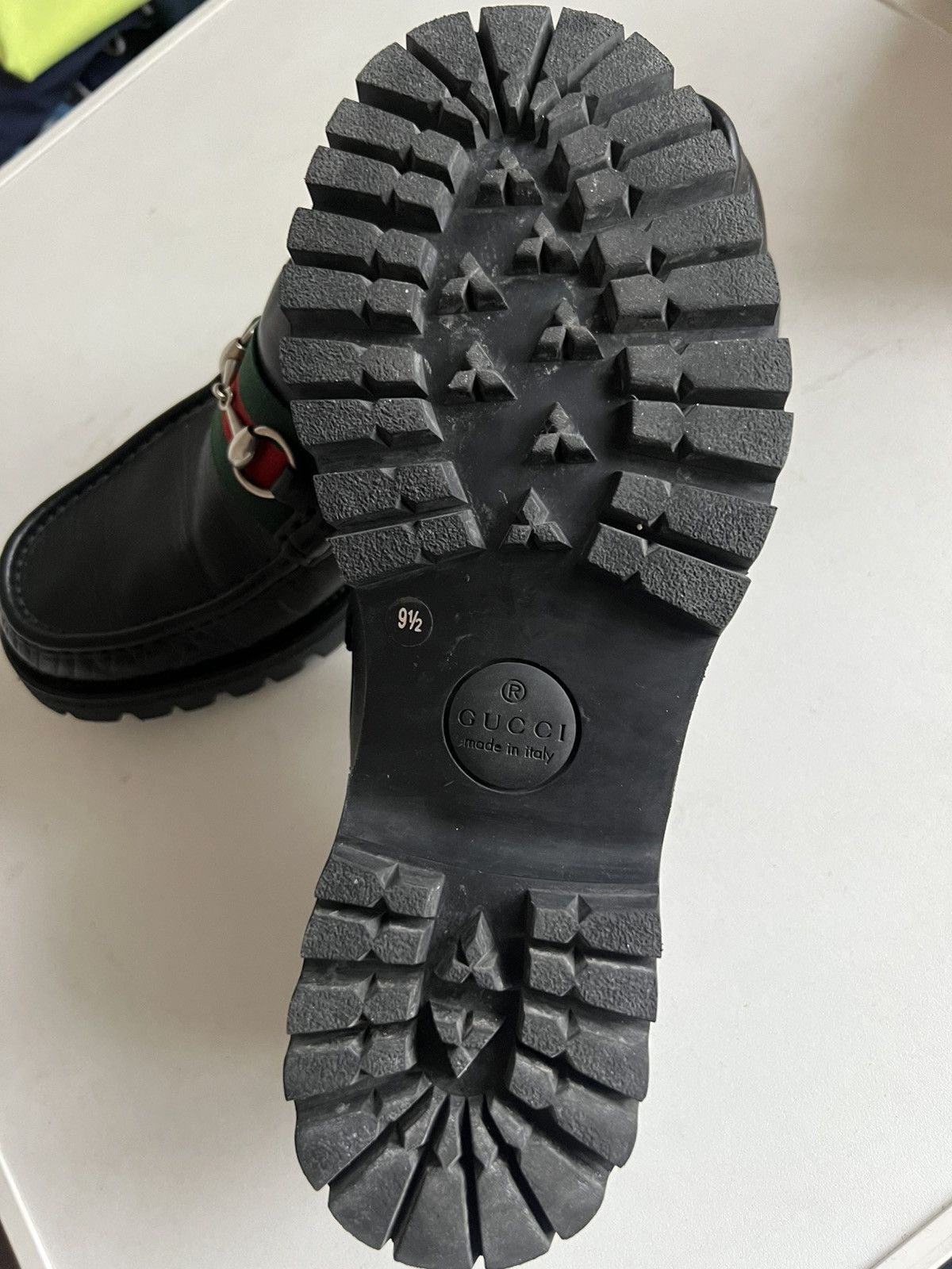 Gucci Gucci Black Leather Horsebit Web Lug Sole Loafer Men Sz US10 Size US 9.5 / EU 42-43 - 5 Thumbnail