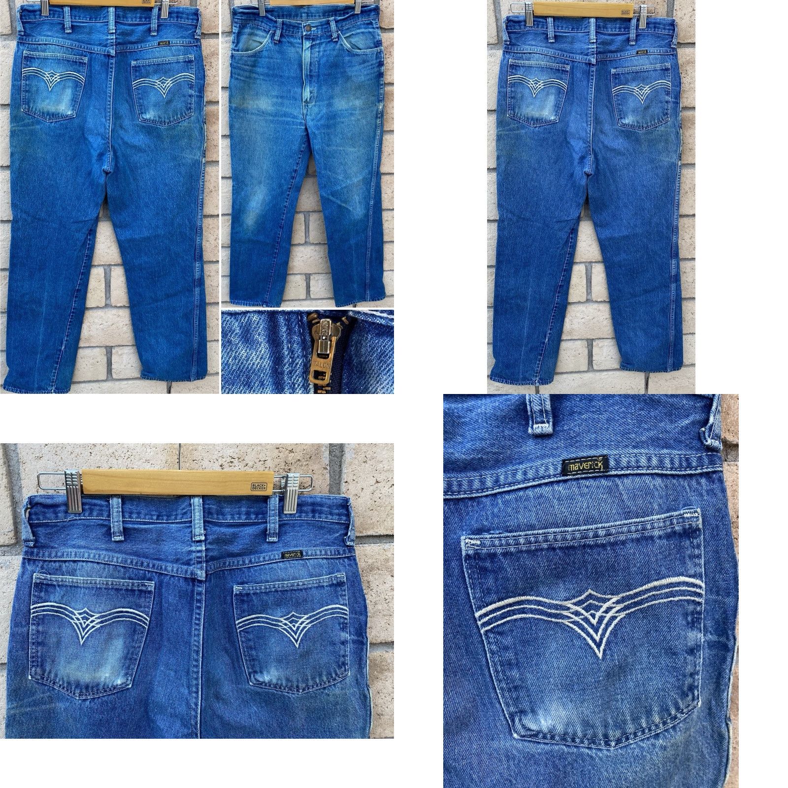 Vintage VINTAGE Maverick Jeans 34 XL 33 Waist 33 Inseam 33 Western Cowboy Denim Blue 100% Cotton Embroidered Pockets Zipper Rise High Stretch Not Distressed Size US 34 / EU 50 - 9 Thumbnail