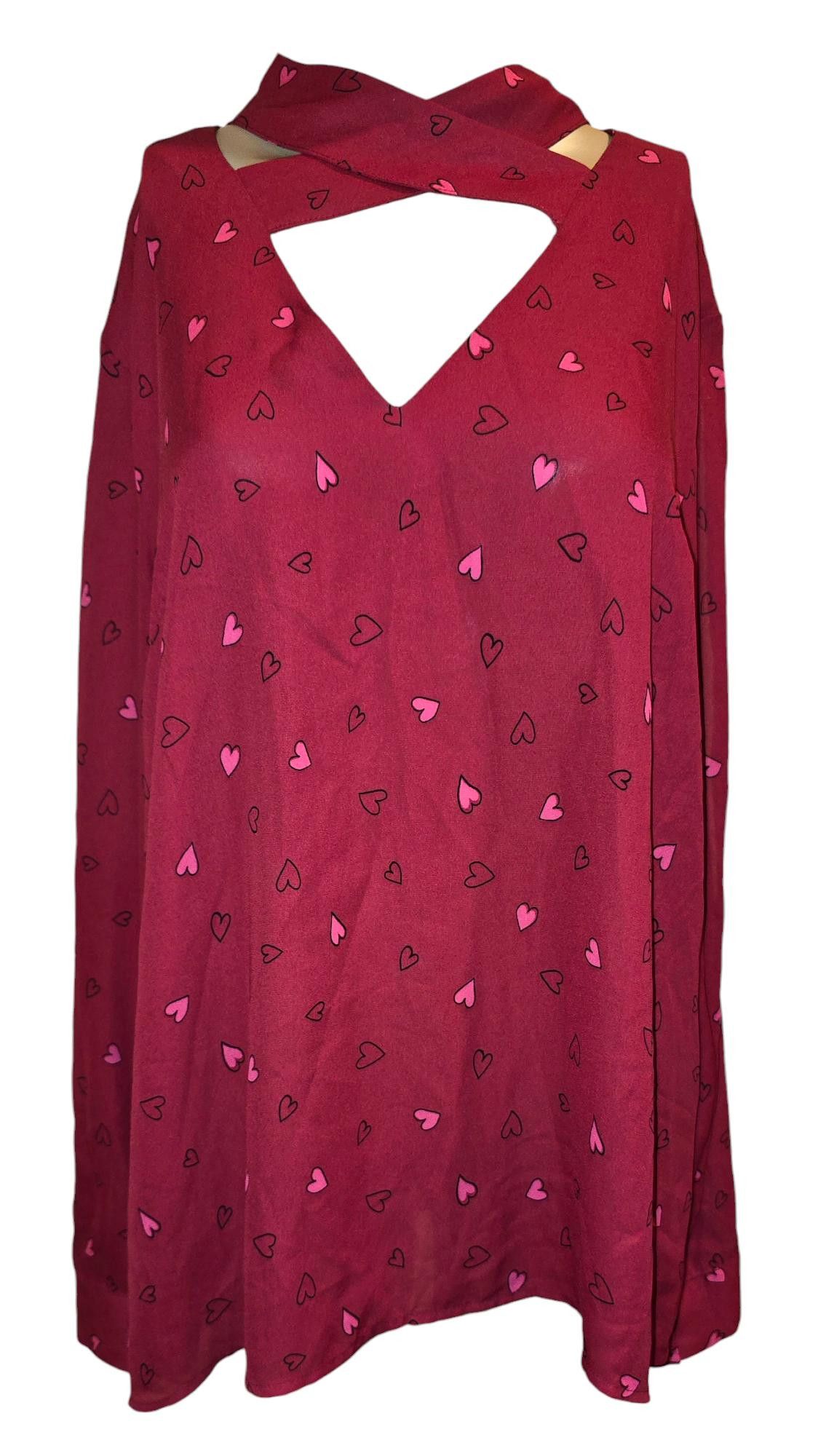 Designer Red Blouse With Hearts By BOLD Elements XL Size XL / US 12-14 / IT 48-50 - 1 Thumbnail