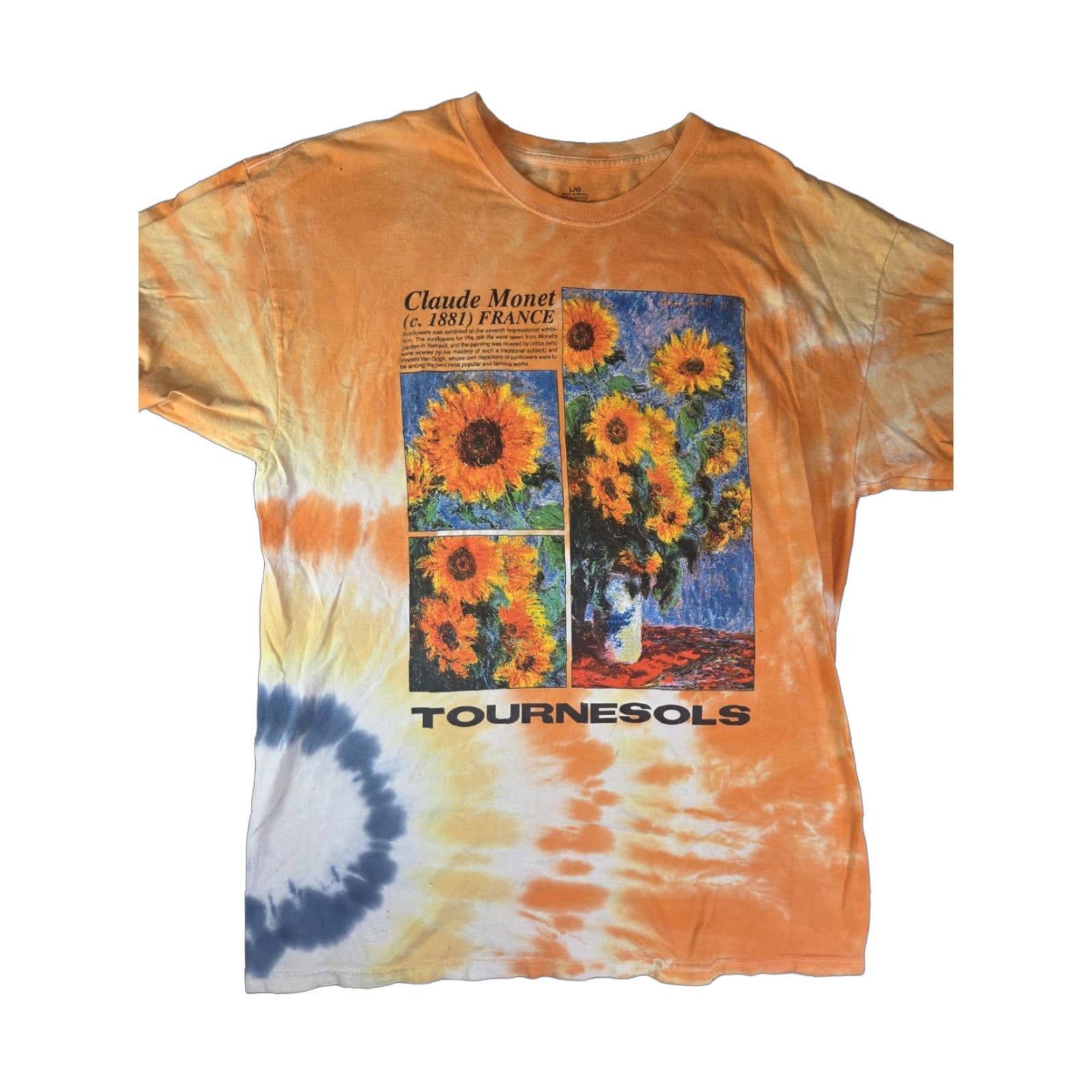 Tye Dye T-Shirt Claude Monet Sunflowers Tournesols Multi Color Large Medium Unbranded Unisex Adults Short Sleeve 100% Cotton Honduras