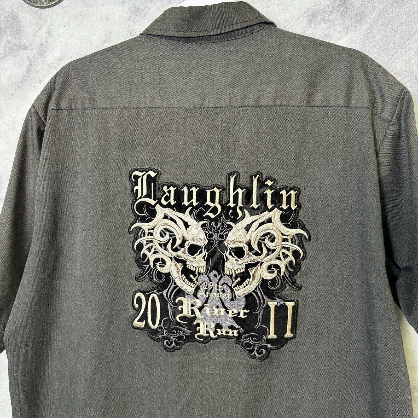 Vintage Orange County Choppers Laughlin Biker Shirt Mens XL Gray But Size US XL / EU 56 / 4 - 4 Thumbnail